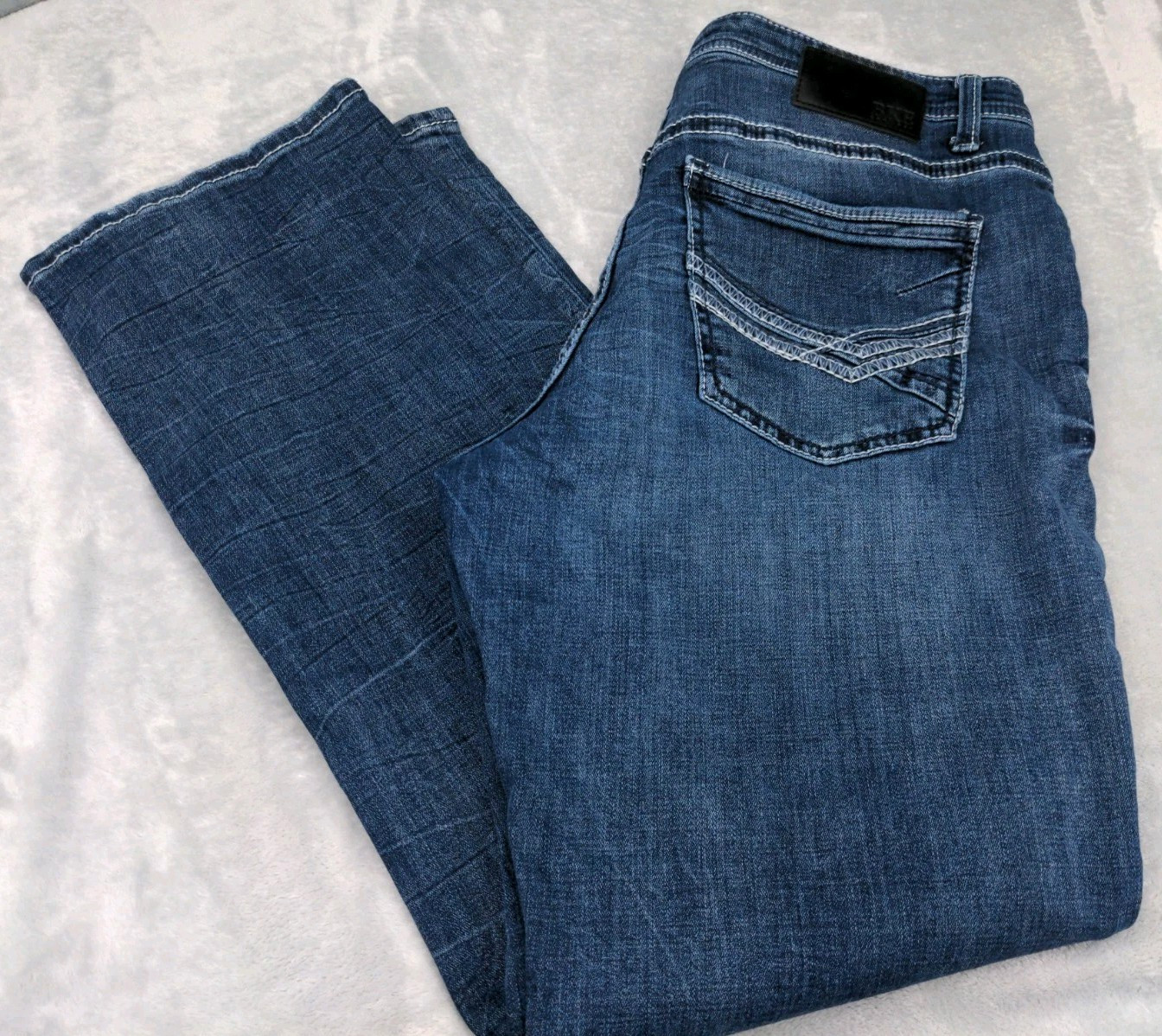 Buckle BKE Tyler Jeans Men 34×32 Bootcut Whisker Stretch Cowboy Denim