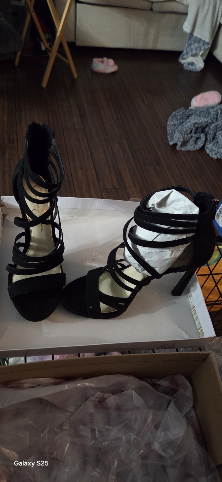 Jessica Simpson Black Microsuede Strappy Open Toe Ankle Strap Heels 8M