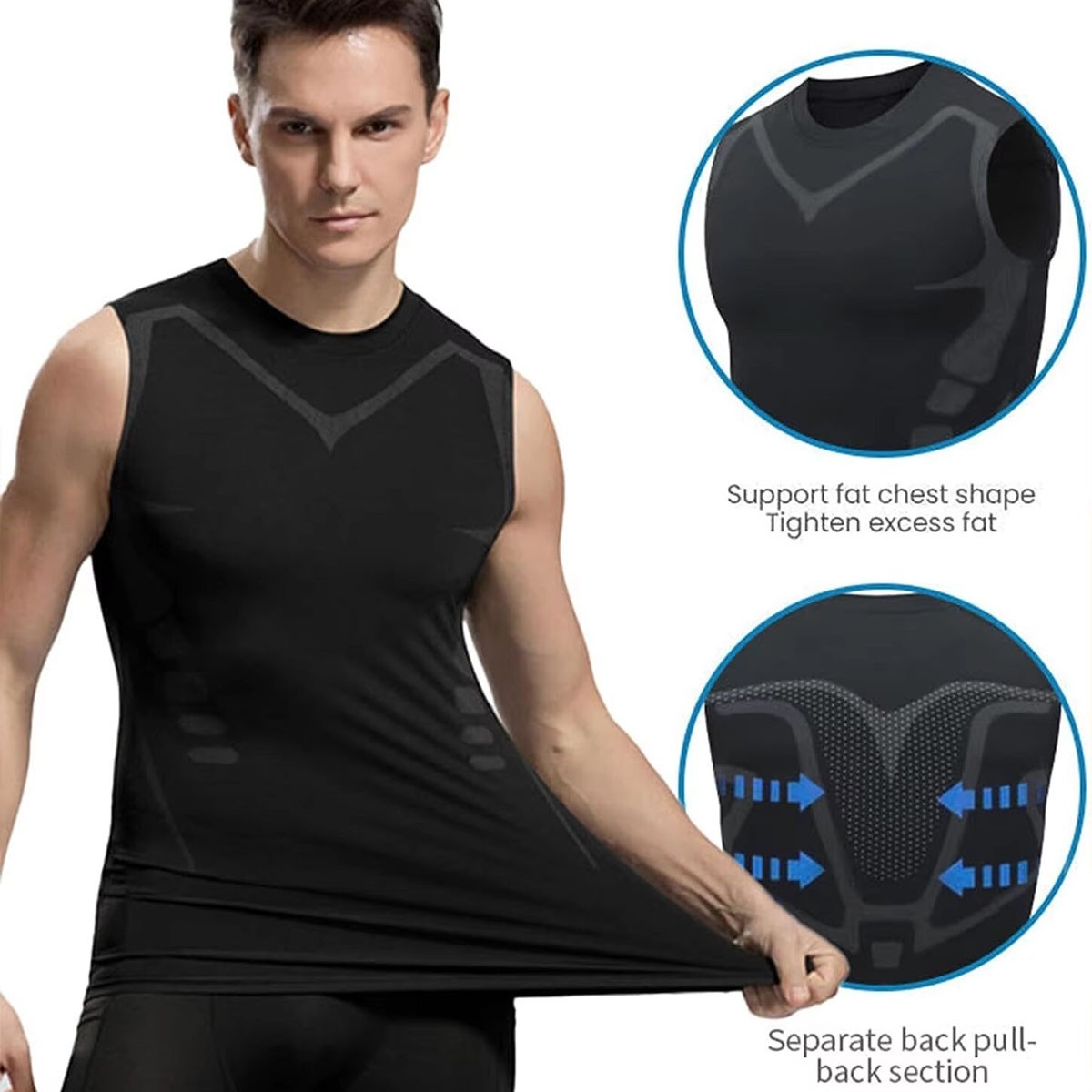 Men Compression Shirt Version Ionic Shaping Sleeveless Vest Sport Tank Top S-2XL