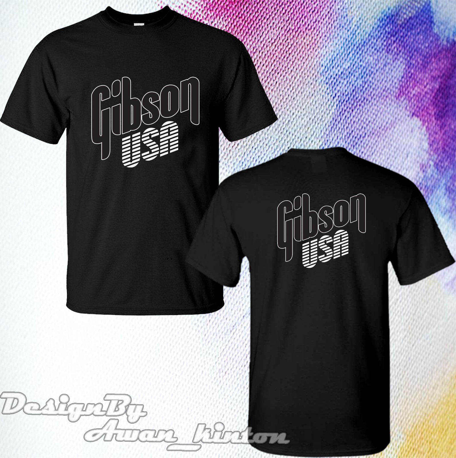 Tee Tshirt Gibson Funny Guitar Logo Short Sleeve Made In Usa