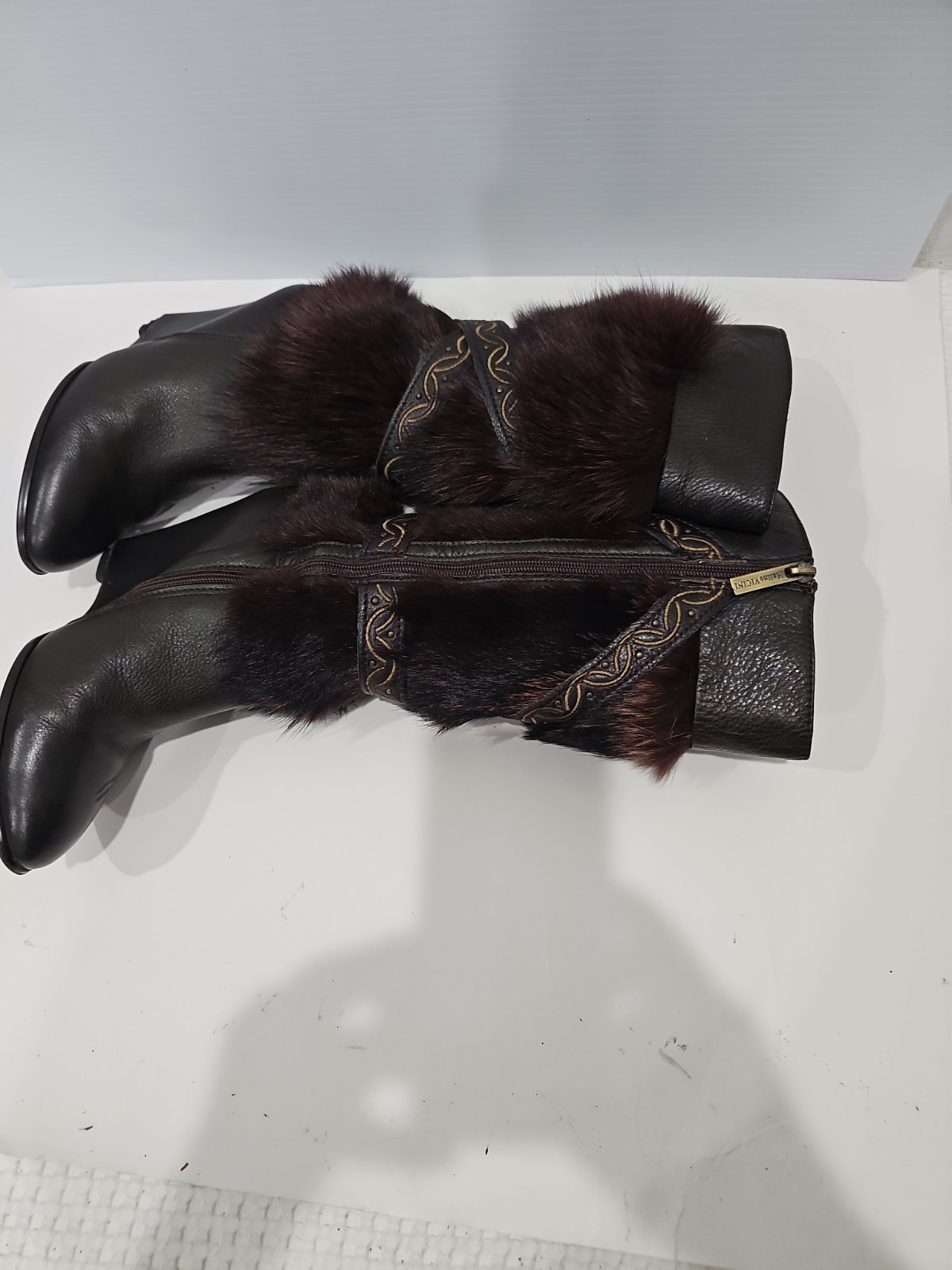 MALINO VICINI Leather & Fur Brown Boots Wedge EU 37 US 7