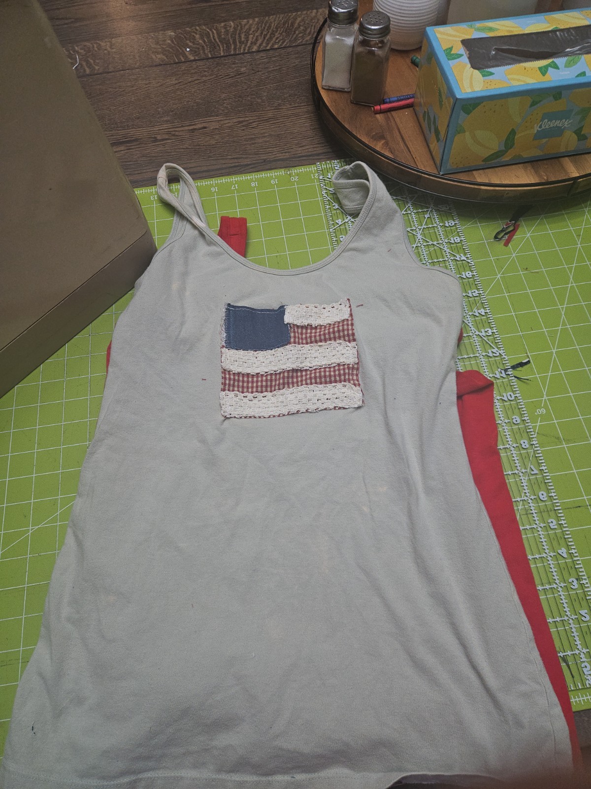 Maurices Women’s Beige Tank Top With Patchwork Flag I Made!!