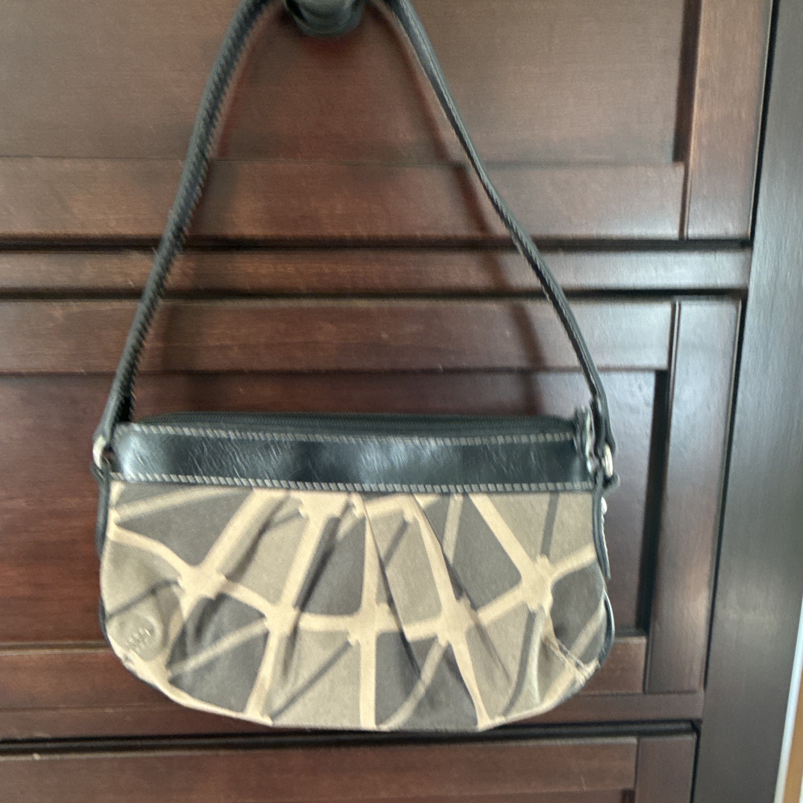 Nine West Geometric Crescent Shoulder Bag Brown/Beige Zip Strap Pockets