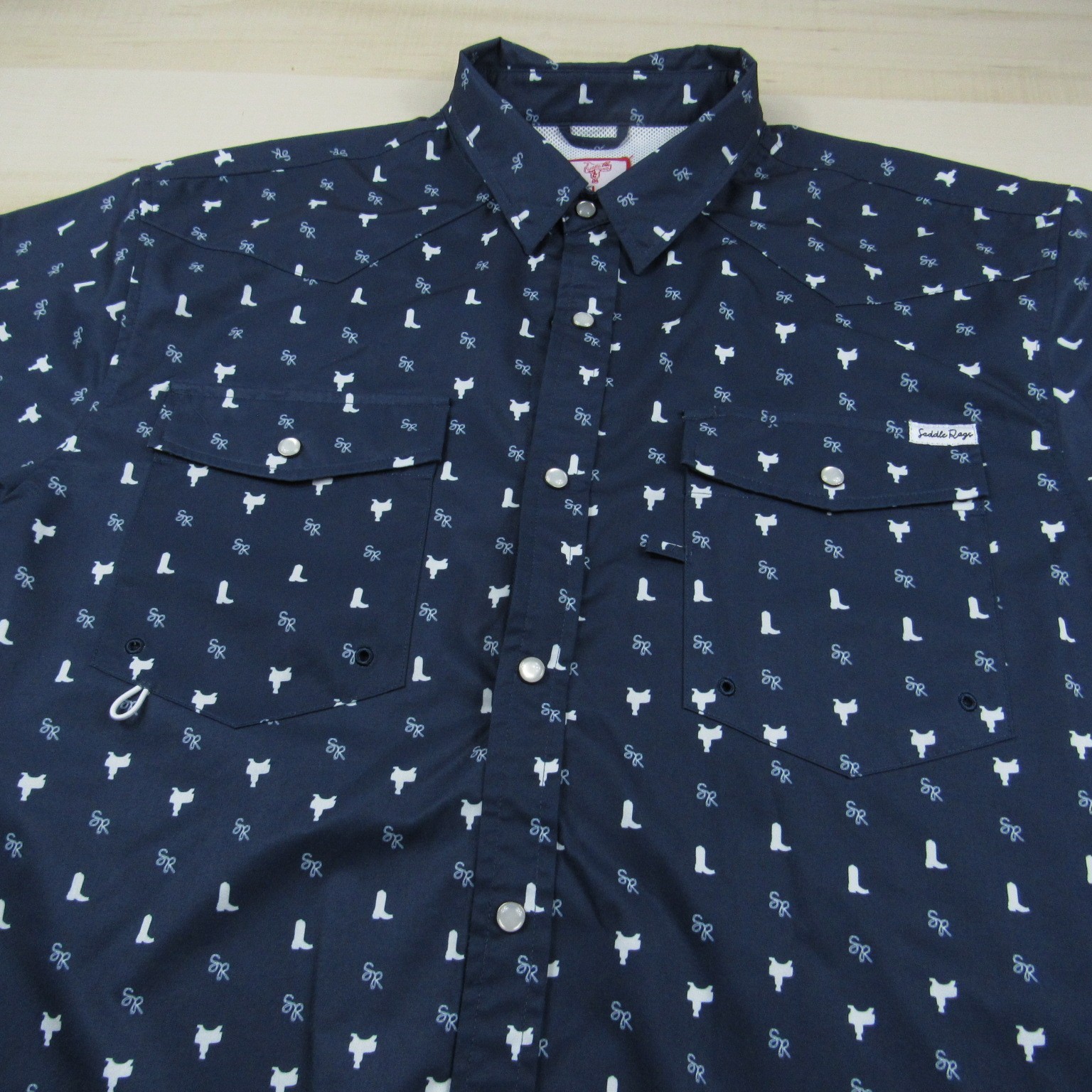Saddle Rags Shirt Men Large Blue Pearl Snap Vented Outdoor Performance