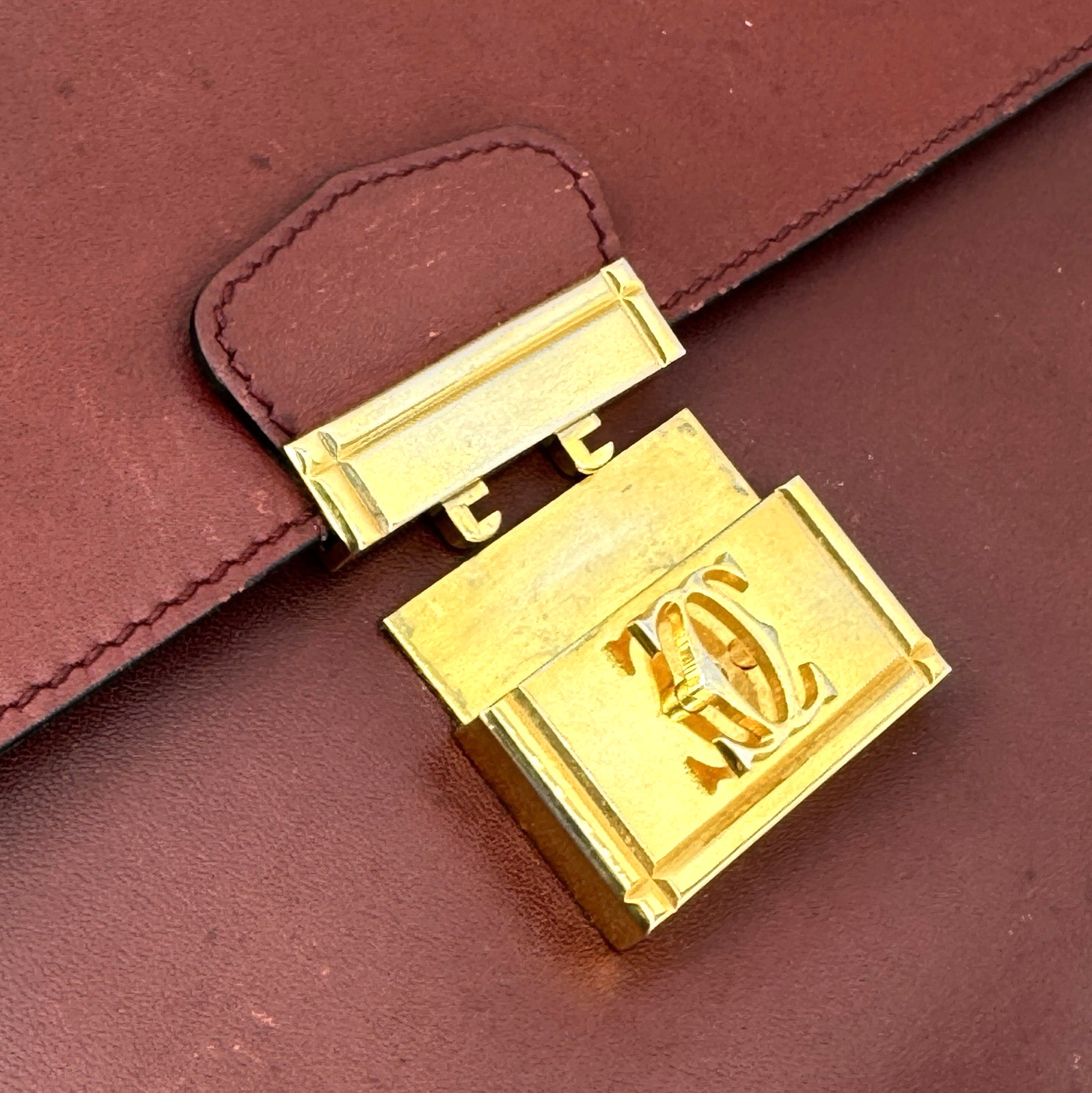 Cartier Briefcase Business Bag Leather Bordeaux Red Authentic