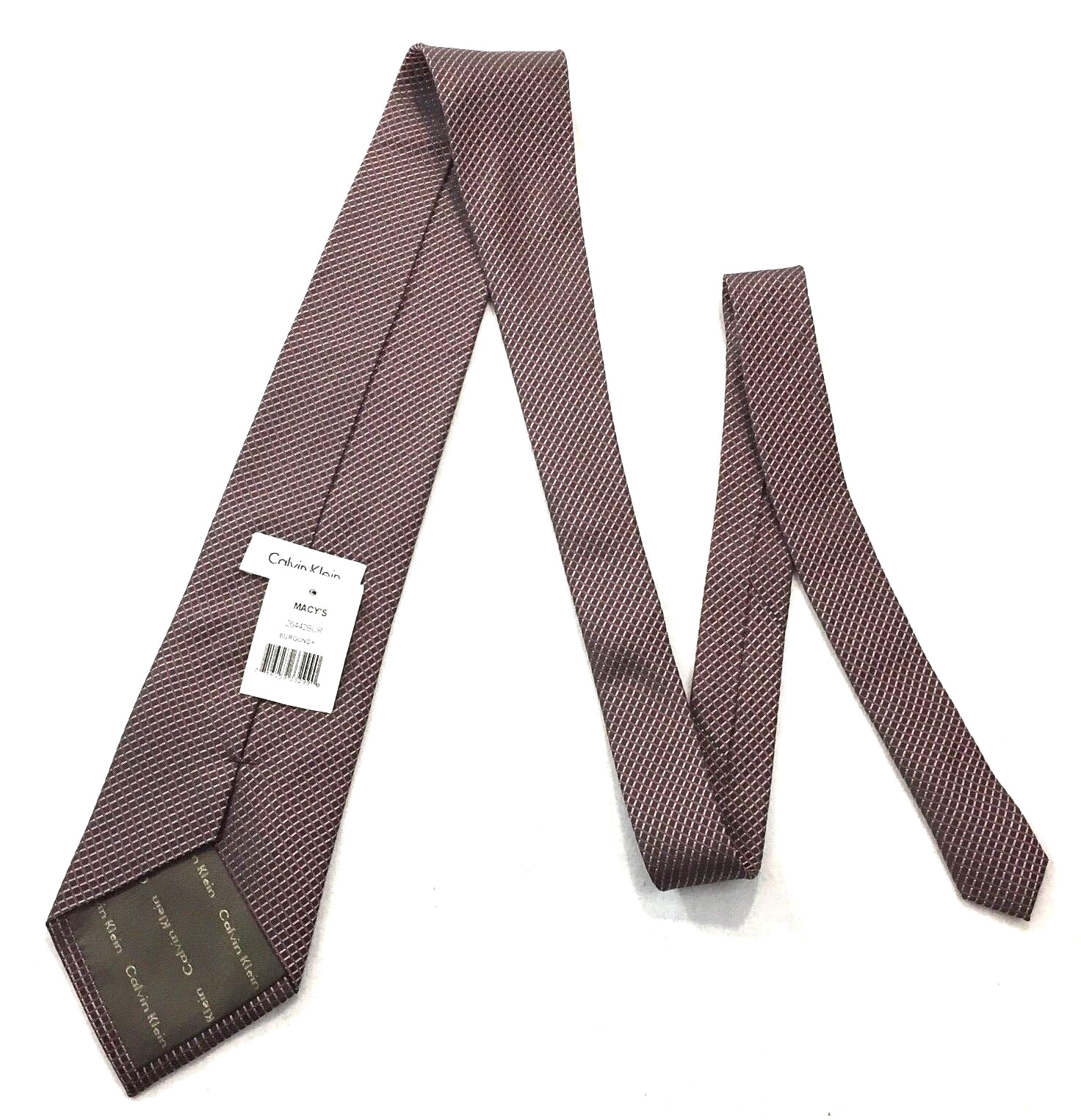 Calvin Klein Men’s Burgundy Dark Gray Check Grid 100% Silk Necktie NEW w/Tag