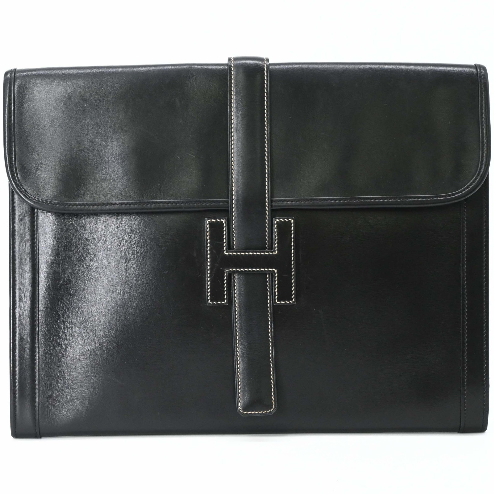 HERMES Jige GM Clutch Bag Box Calf Leather Black
