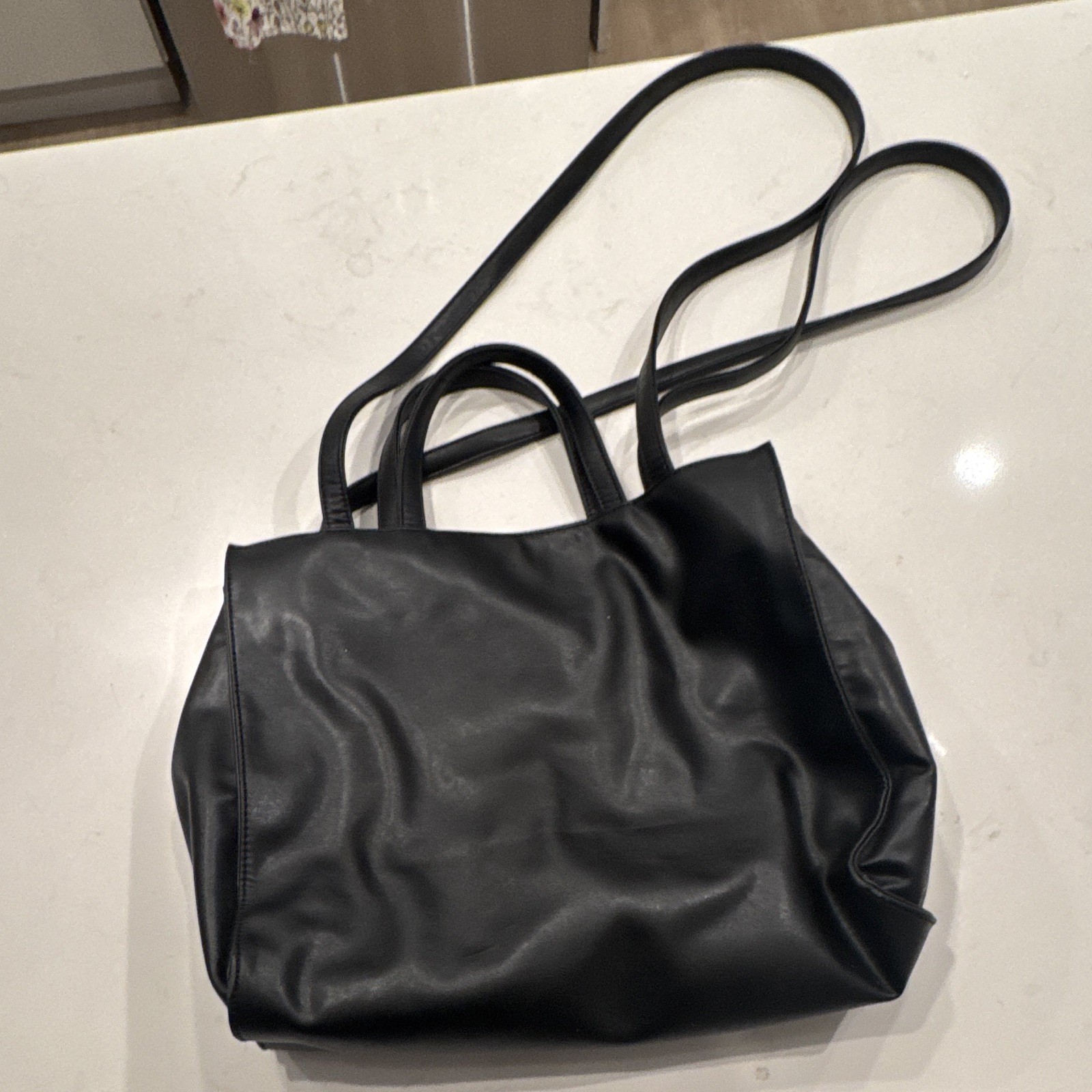 Telfar Black Tote Medium Bag Silver Hardware Logo Double Handles Magnetic clip