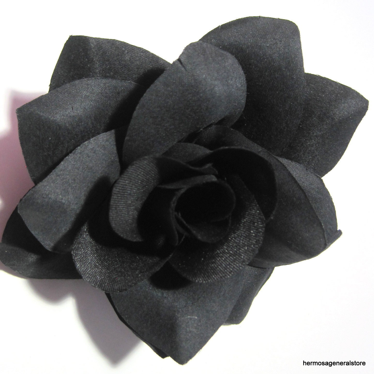 4 3/4″ Goth Black Rose Poly Silk Flower Hair Clip Halloween Costume Party
