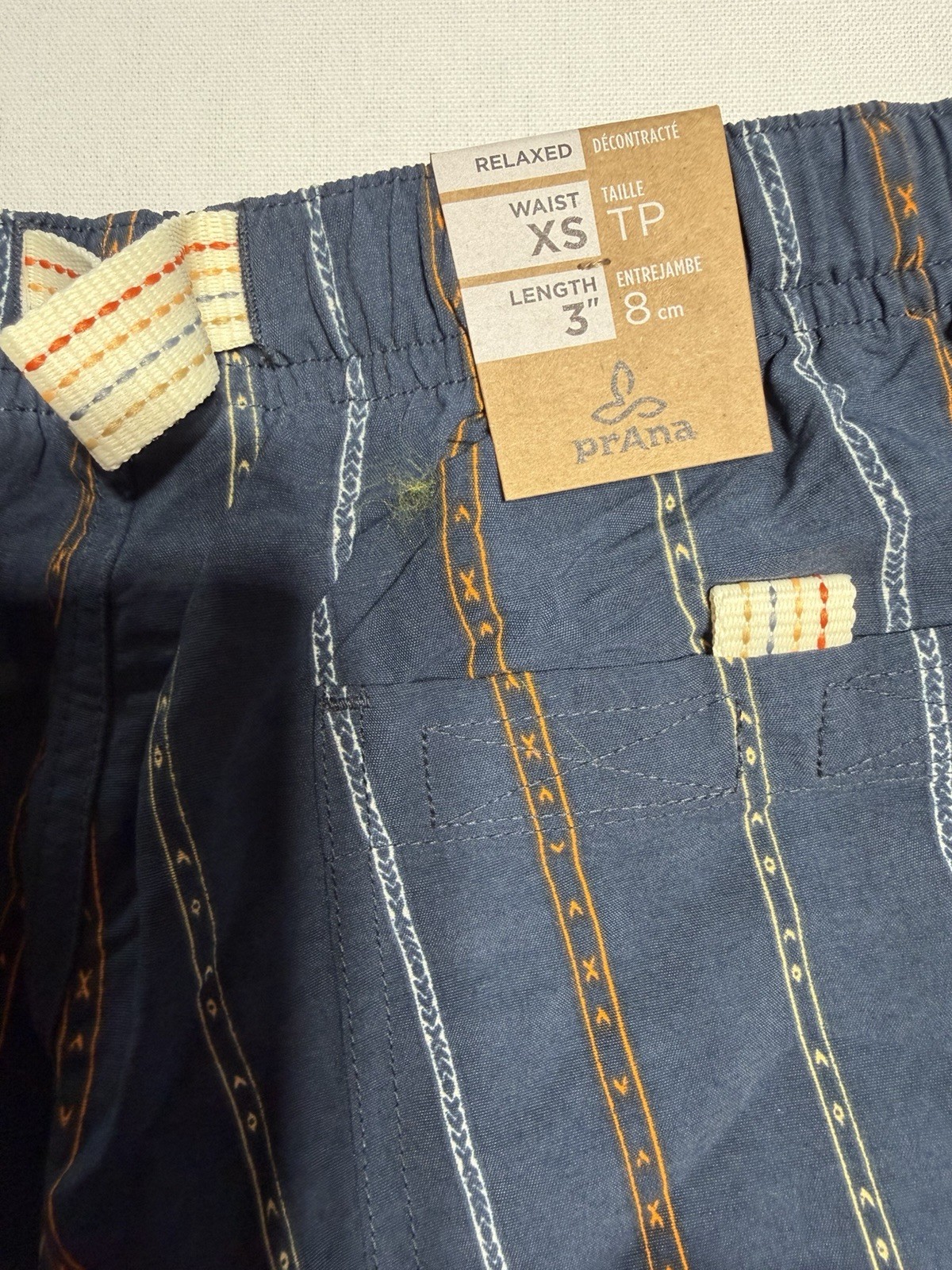 NWT prAna Indio Heritage Short Men’s XS Stormy Night Striped Drawstring $75