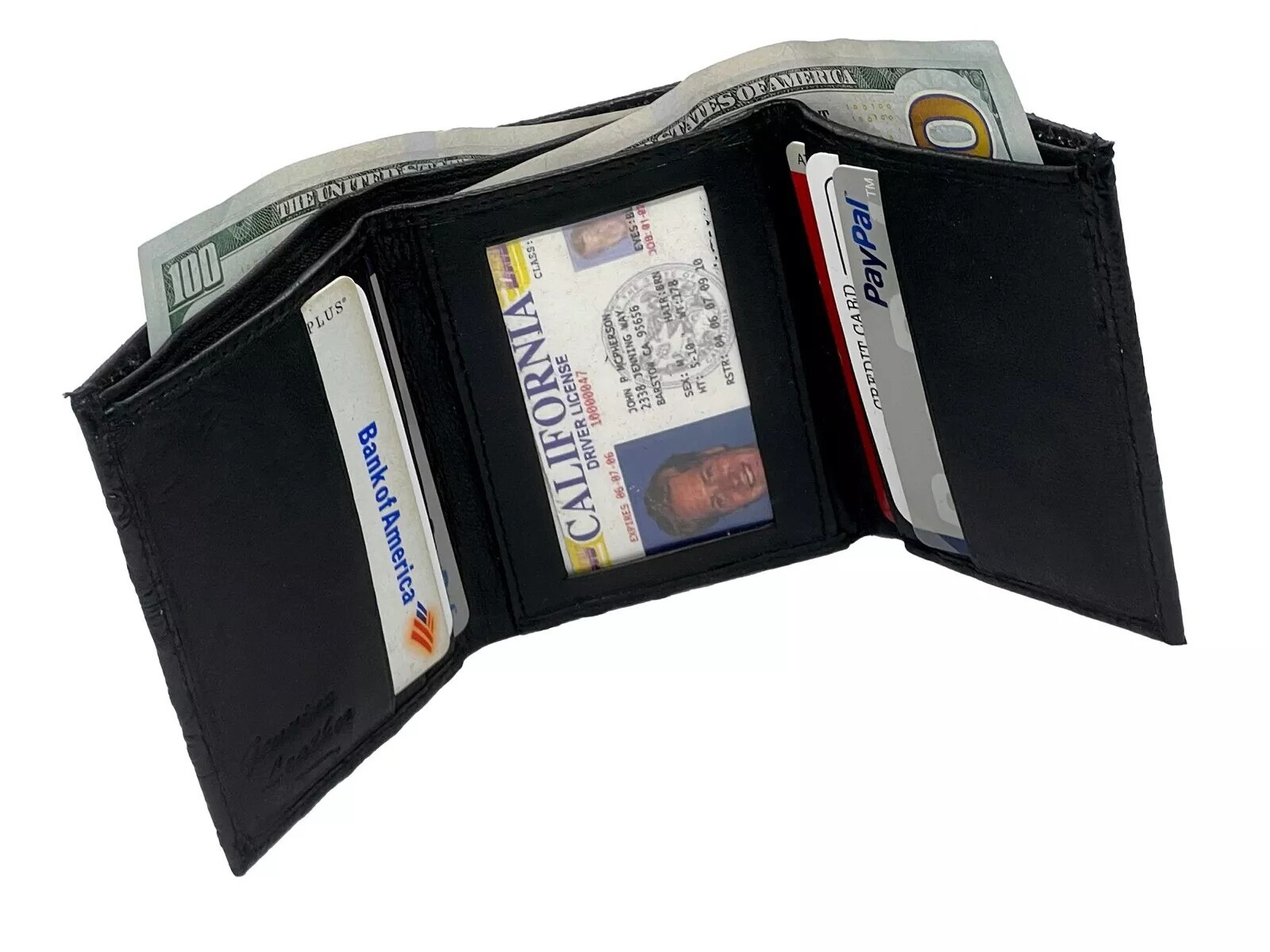 Black Croc Leather Mens Trifold Wallet Center Flap Credit Card Holder