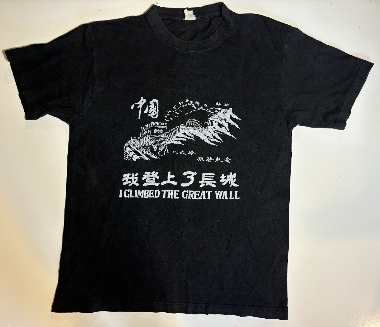 Vtg 90s I Climbed The Great Wall China Faded T Shirt Sz M Dragon Art Asia Grunge
