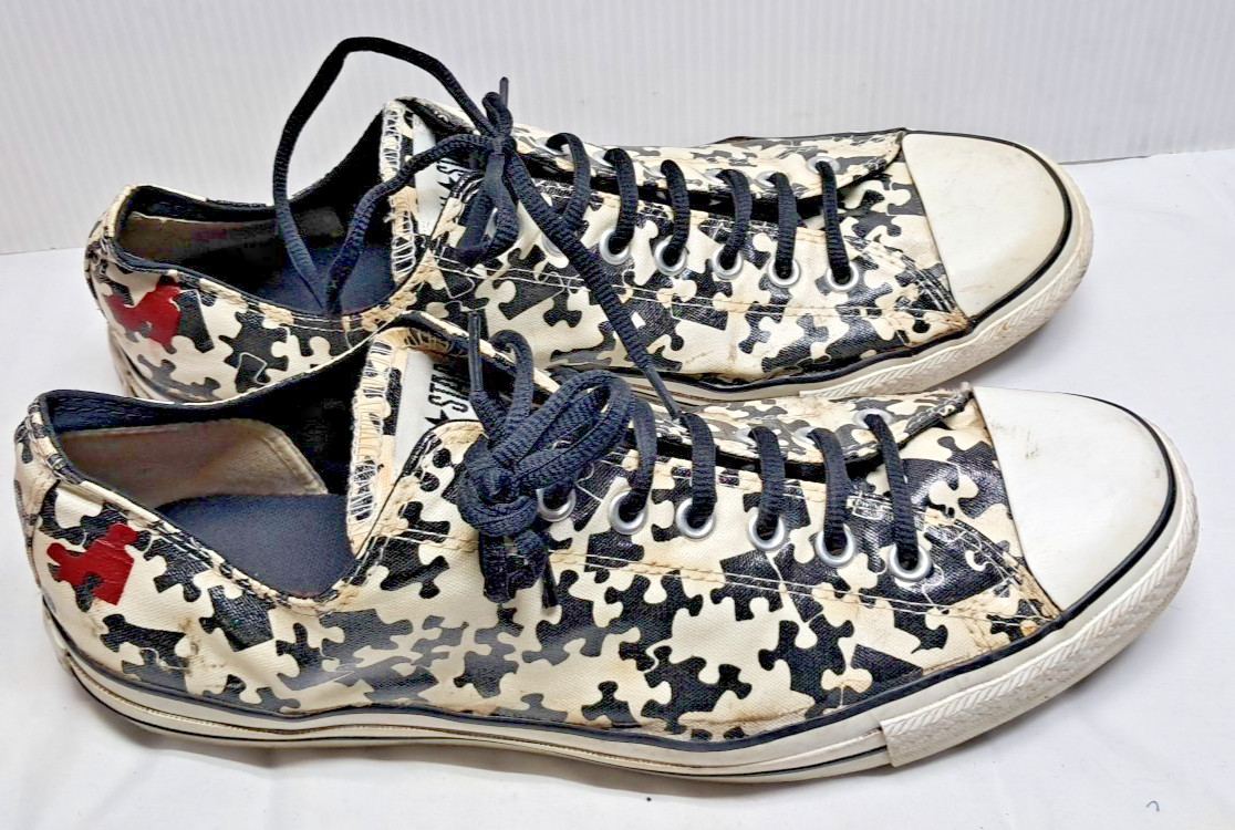 CONVERSE Black White ALL STAR puzzle pieces Sneakers Shoes men’s Size 13