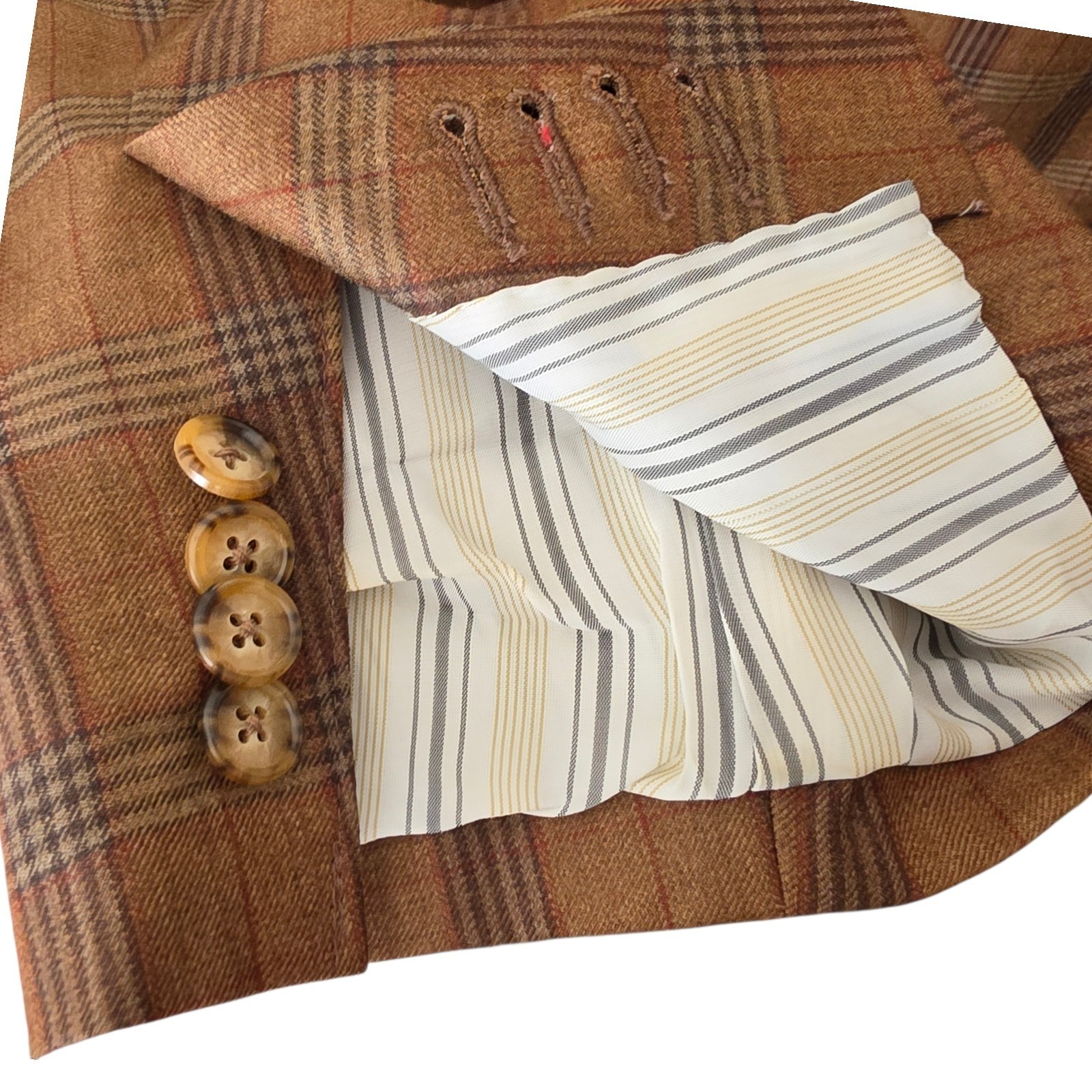 Bespoke Plaid Blazer 46r Full Canvas Working Cuff Patch Pocket Dual Vent
