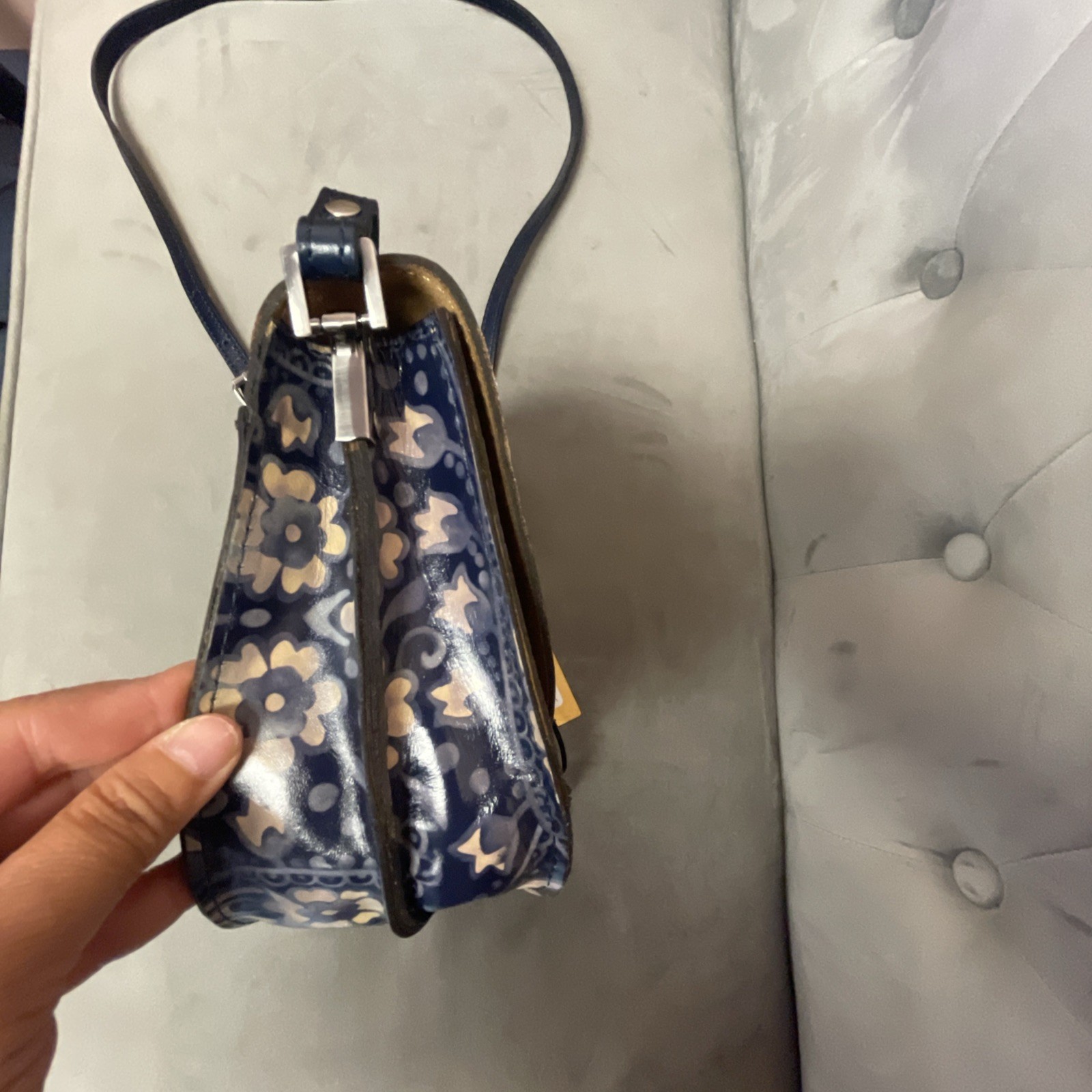 Patricia Nash Italian leather Crossbody Brinlee Folklore Blue Saddlebag