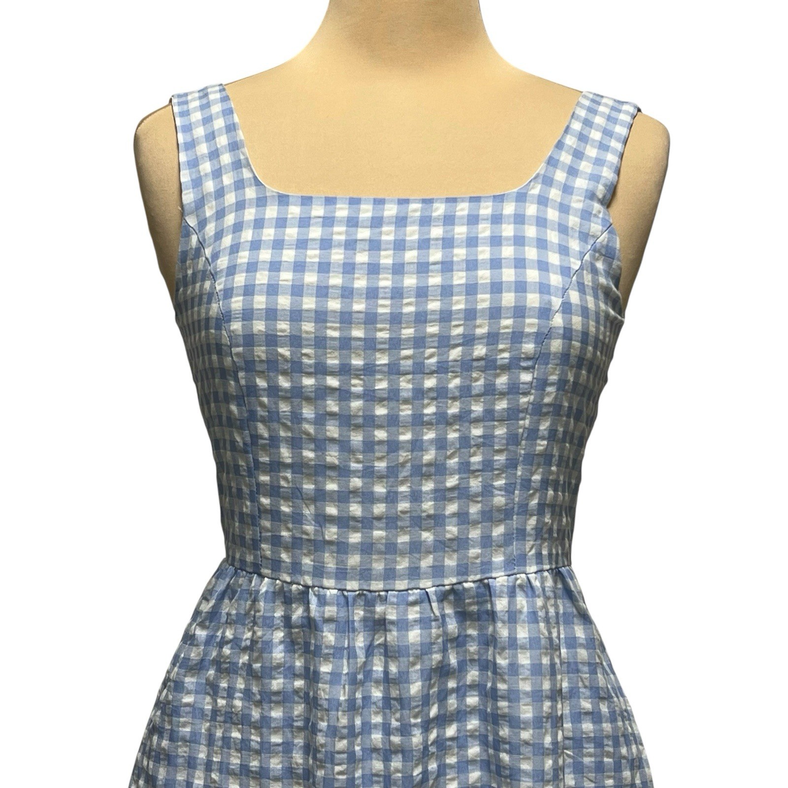 PrettyGarden Blue White Gingham Maxi Dress Smocked Back Sleeveless Size S NWT