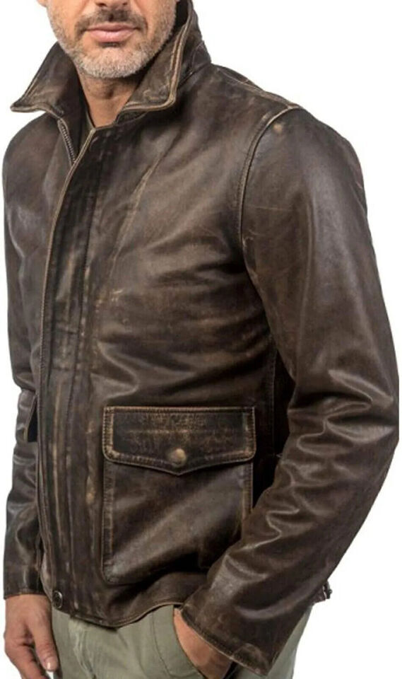 Indiana Jones Harrison Ford Classic Genuine Distressed Cowhide Leather Jacket