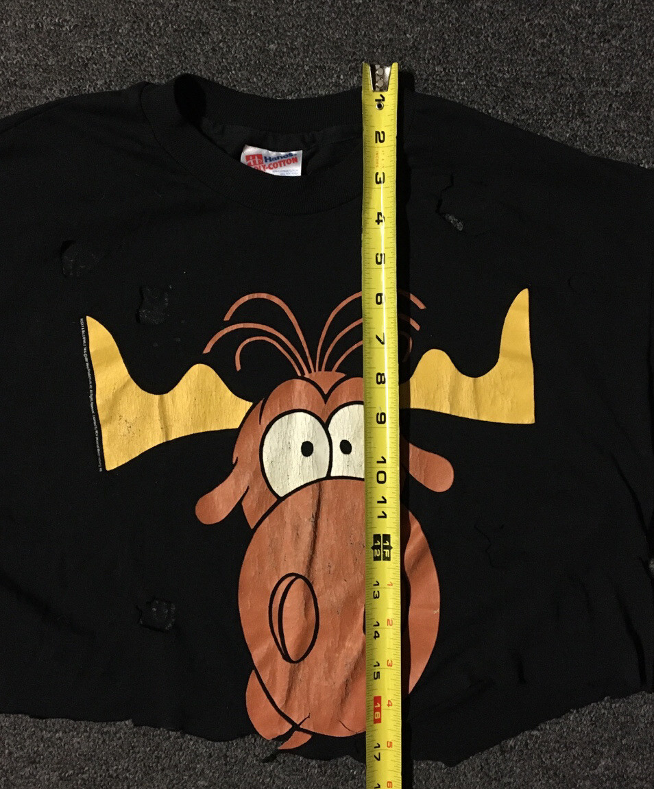 Vtg 90s Rocky & Bullwinkle Taco Bell Distress Promo Crop Shirt M Cartoon Grunge