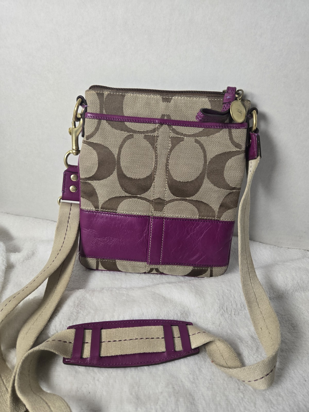 Burgundy Leather COACH Crossbody Monogram Purse Bag Tan/Brown CC Logo