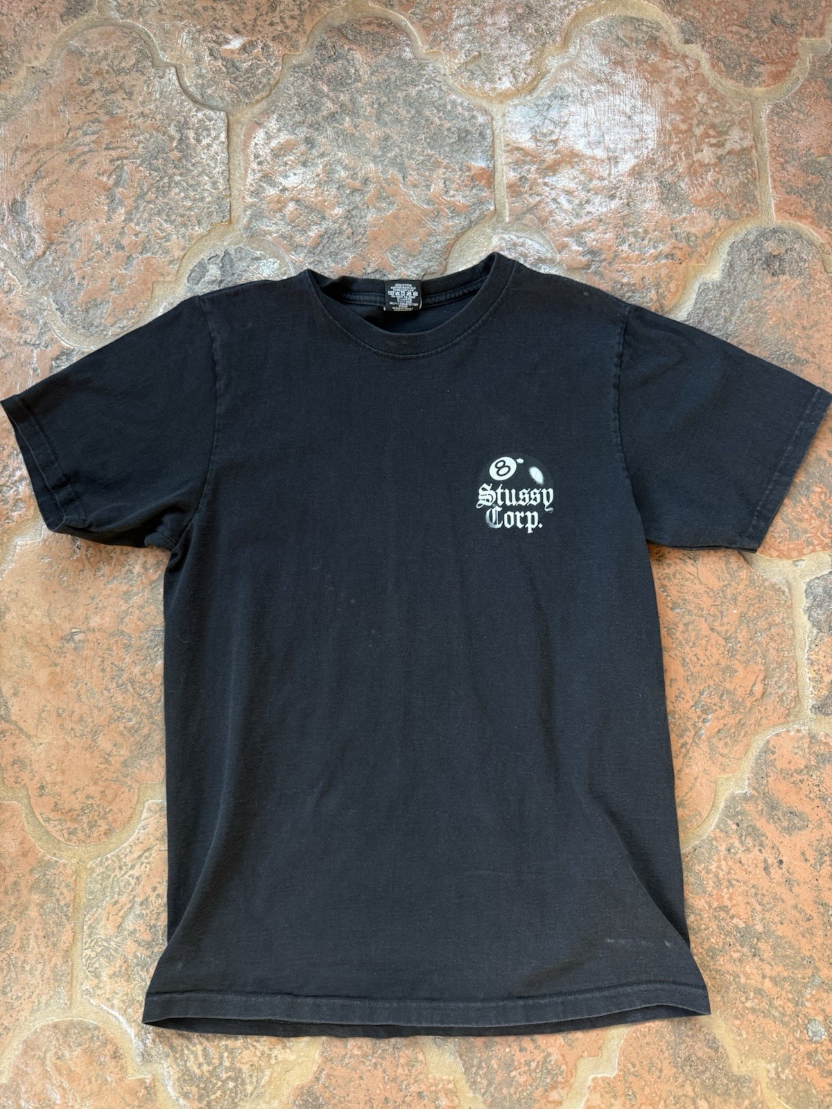 Stussy Corp 8 Ball Logo Graphic Tee Black Regular Fit Men’s S Crew Neck S