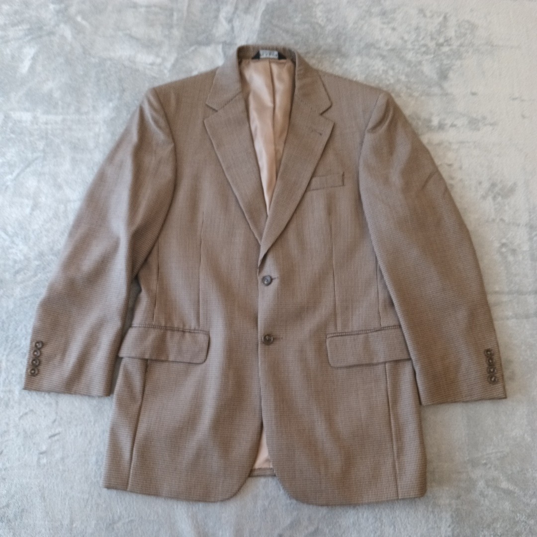 Jos A Bank Gordon Blazer Mens 38 Beige Houndstooth Wool Two Button Single Vent