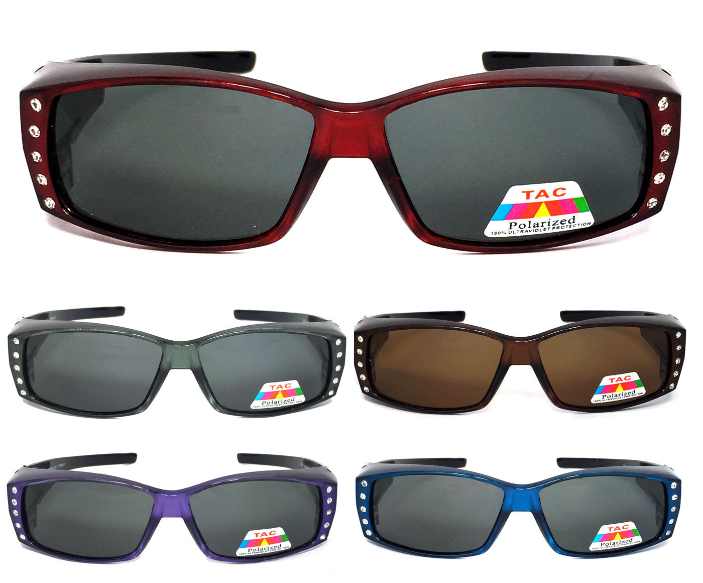Women Rhinestone POLARIZED Anti Glare Rectangular Lens Cover Fit Over Sunglasses