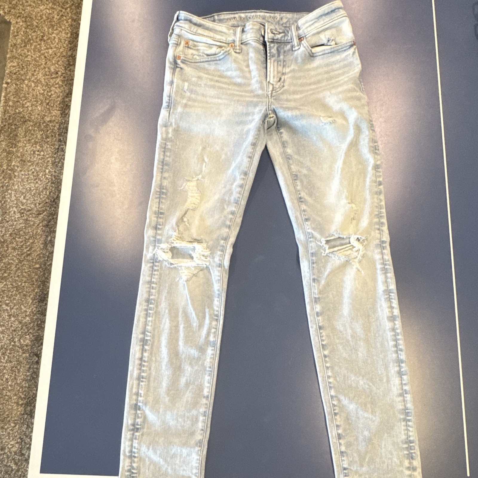 American Eagle Outfitters AirFlex 360 Men’s Skinny Jeans Light Wash Distressed