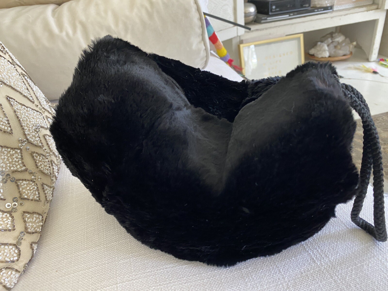 Vintage 1940’s Fur Muff /biack / Small / Not A Childs/10”-11” Acriss /9” Deep/