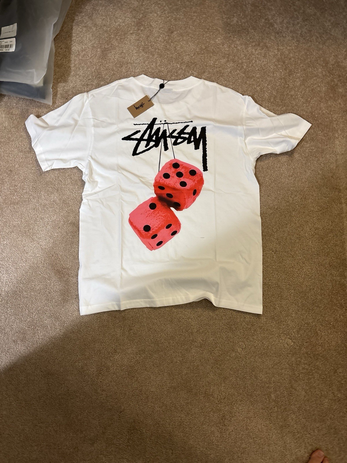 Stussy Pink Dice White Tee Adult Small