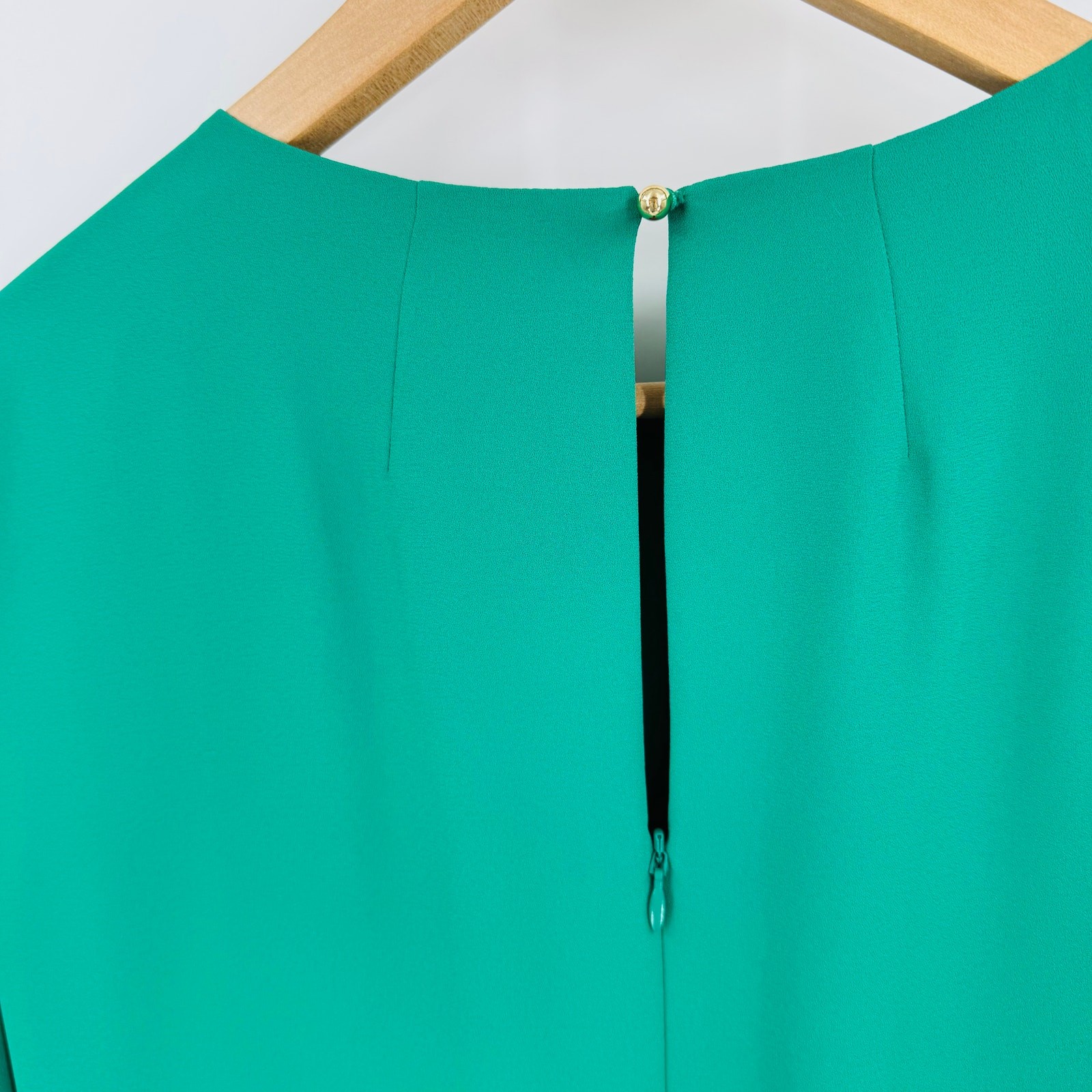 Hobbs Greta Green Popover Dress Pleated Sleeve Sheath Chic Minimalist Size 12