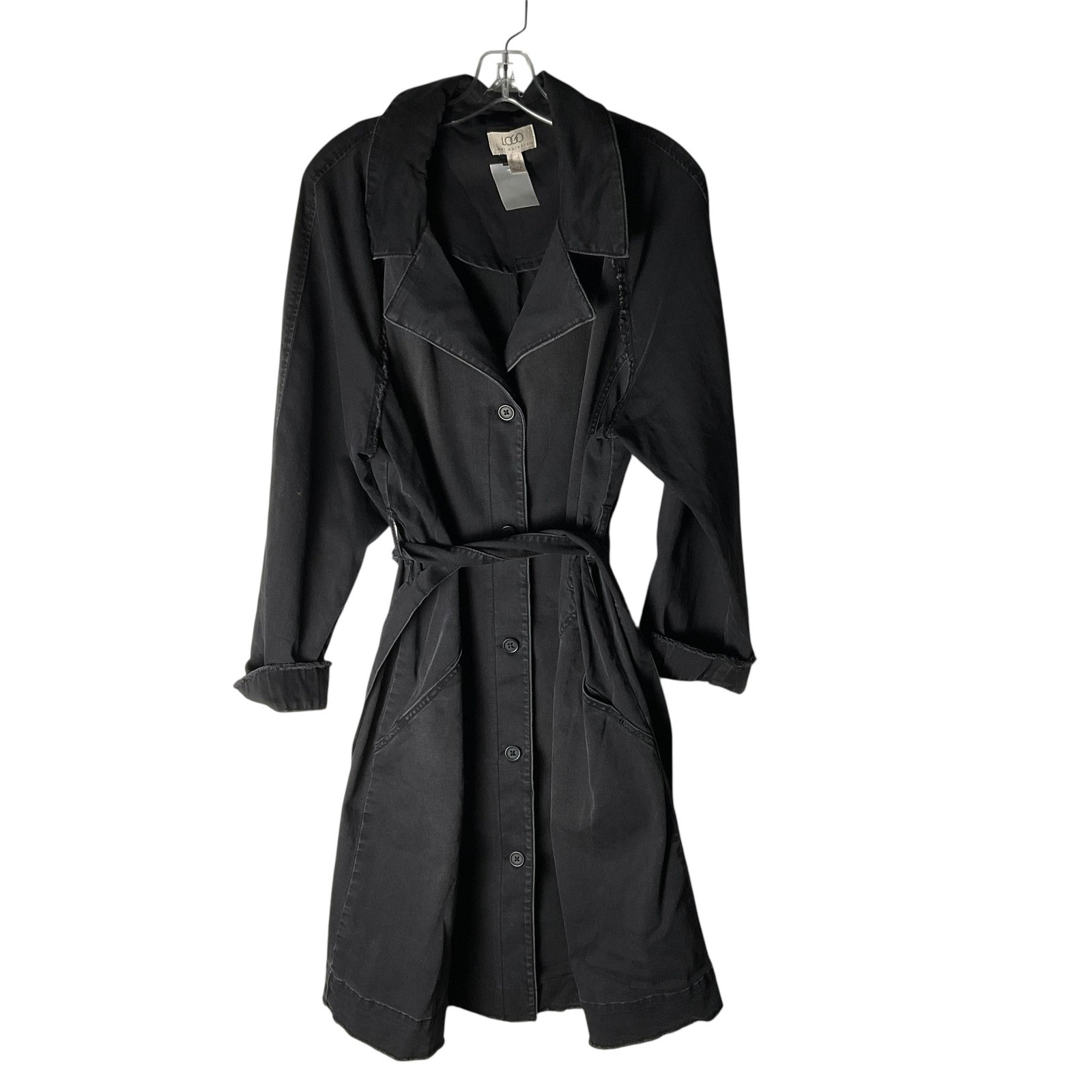 LOGO by Lori Goldstein Denim Belted Trench Coat A629604 Black Size Large NEW