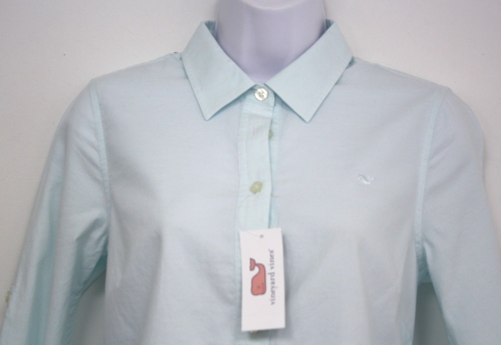 Vineyard Vines shirt Crystal Blue button down logo Oxford collar standard cuff