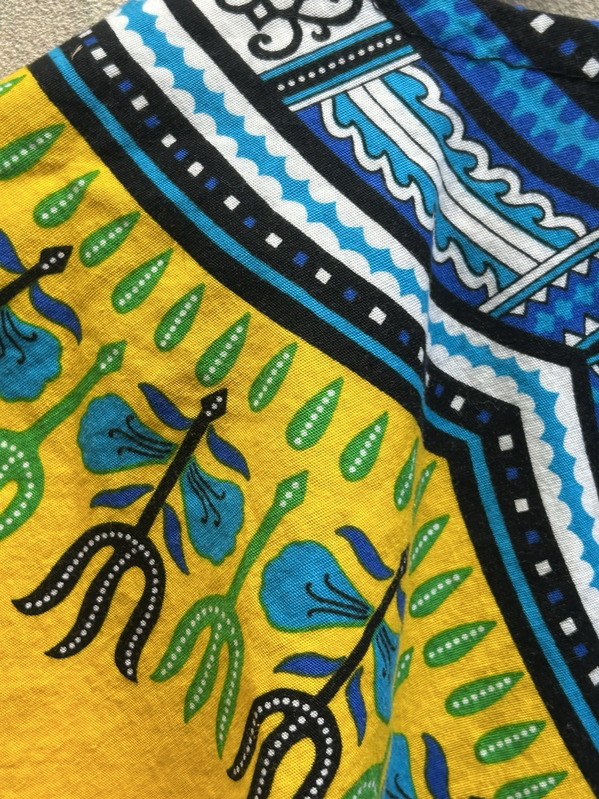 Mama & Papa Dashiki Tunic African Boho Shirt Yellow Blue One Size XL Thailand
