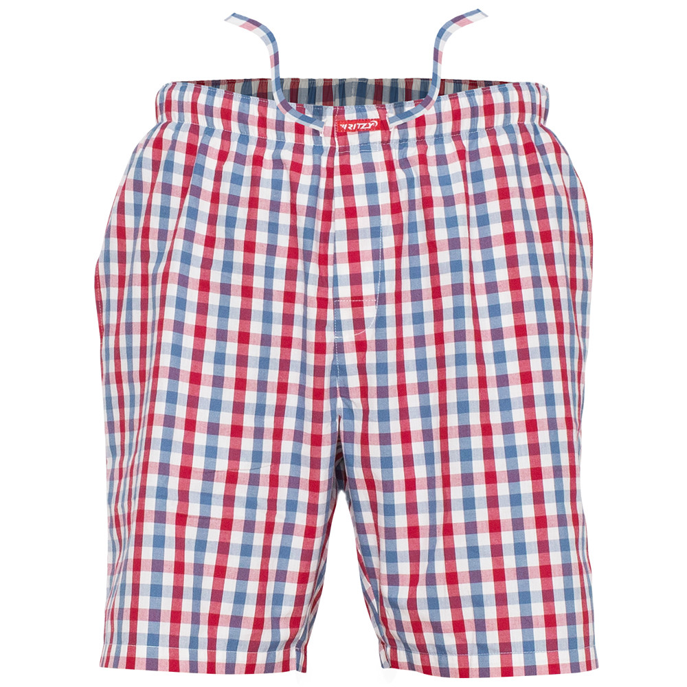 Ritzy Men’s Sleep Short Pajama 100% Cotton Woven Plaid ComfortSoft – R,B&W Check