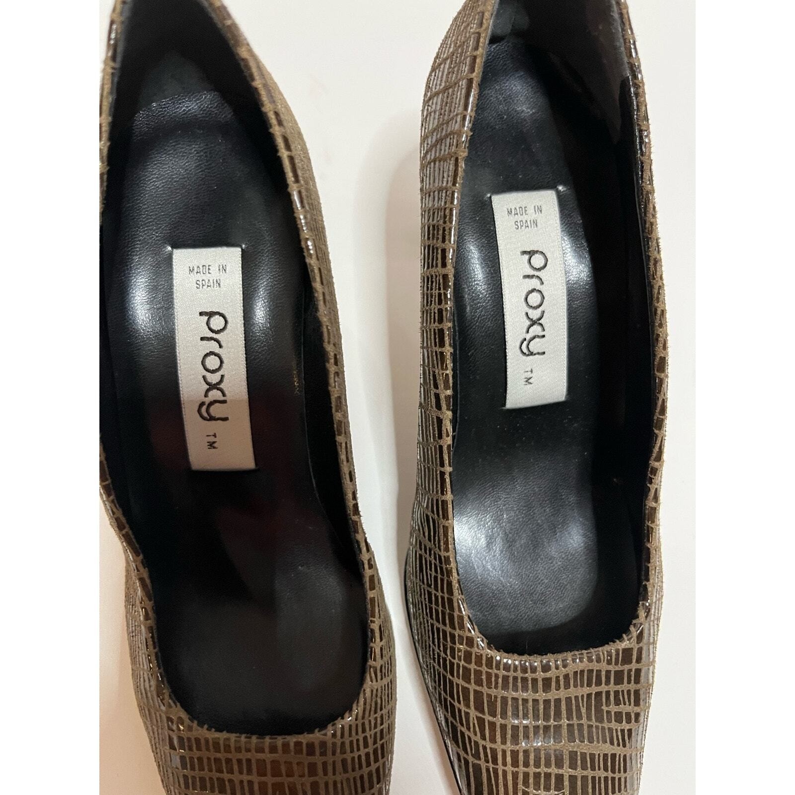 Vintage Proxy Made In Spain Leather snake embossed 2 1/2″ block heels 7 1/2 NEW