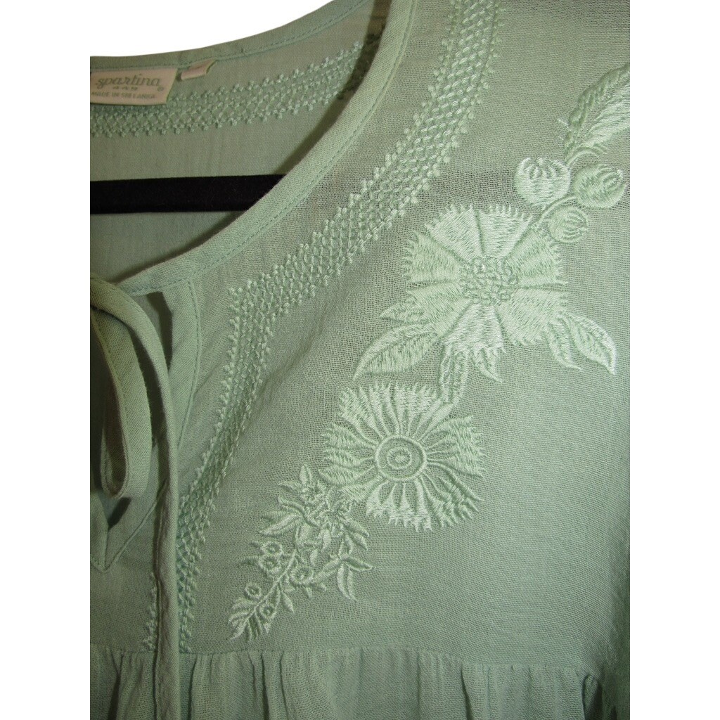 Spartina Mint Green Embroidered Peasant Blouse Small Boho Cottagecore Cotton