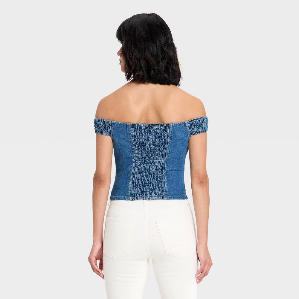 Women Off the Shoulder Denim Top – Universal Thread Dark Wash XS