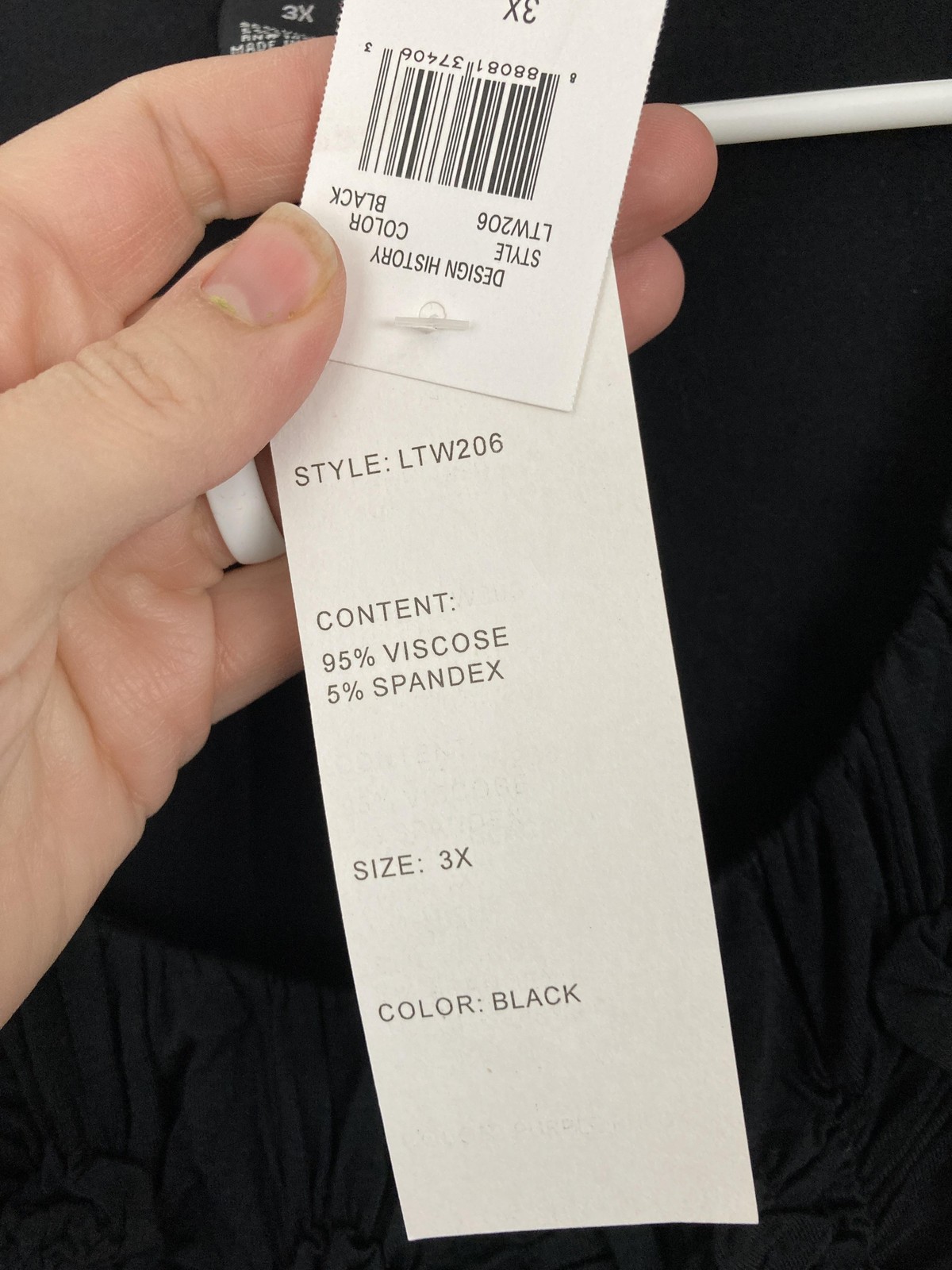 Design History U-knit Top Women 3X Black Scoop Neck Rosette 3/4 Sleeve Tunic NWT