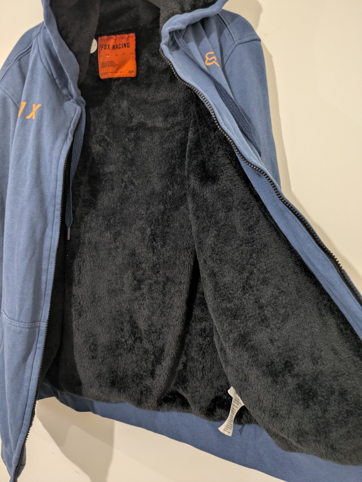 Fox Racing Men’s M Blue Fleece Lined Full Zip Hoodie Logo Pockets Hooded