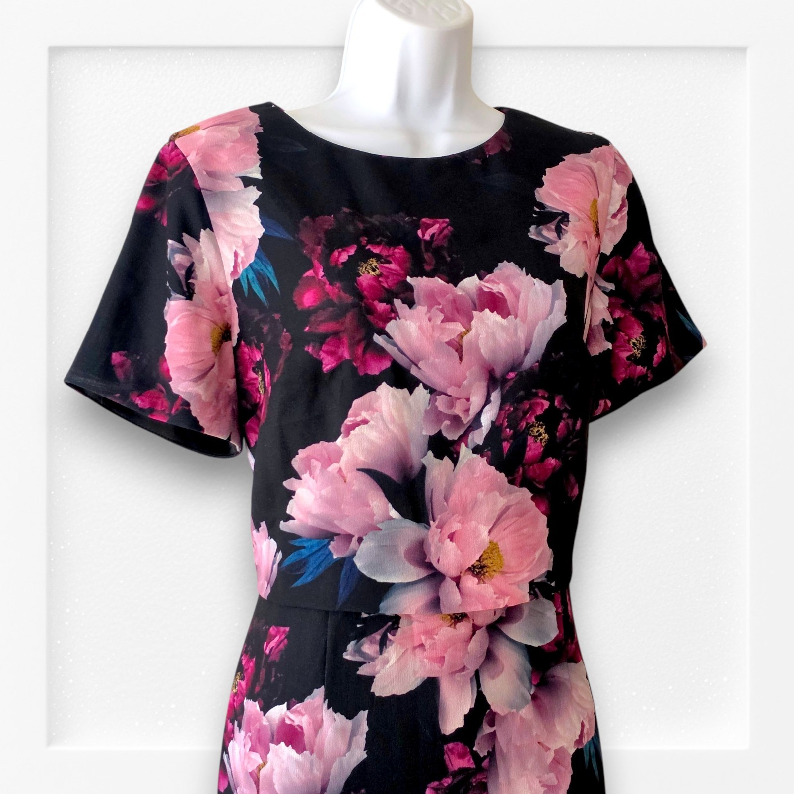 Phase Eight Kaylor Floral UK 12 Black Pink Crepe Pencil Wedding Guest Occasion