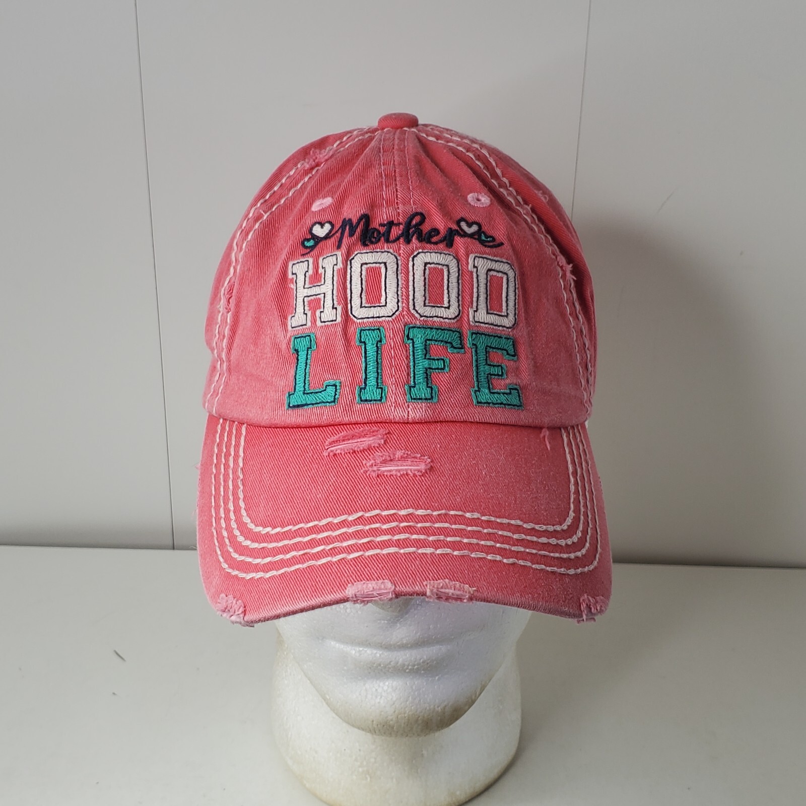Kbethos VTG Hat Distressed Motherhood Life Baseball Cap Embroidered Logo Pink