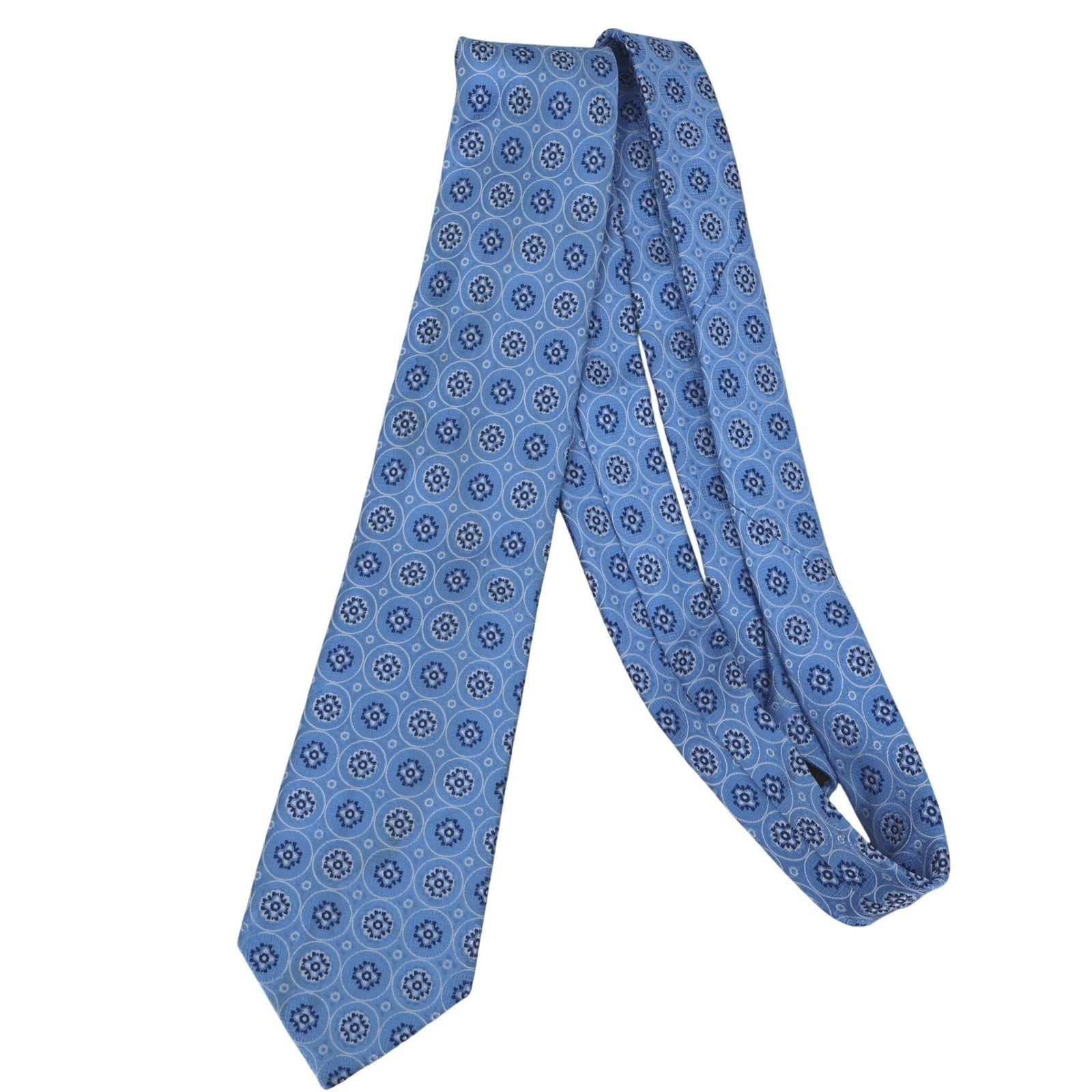 Tasso Elba Medallion Silk Necktie Mens Blue Geometric Formal Business 64 inches