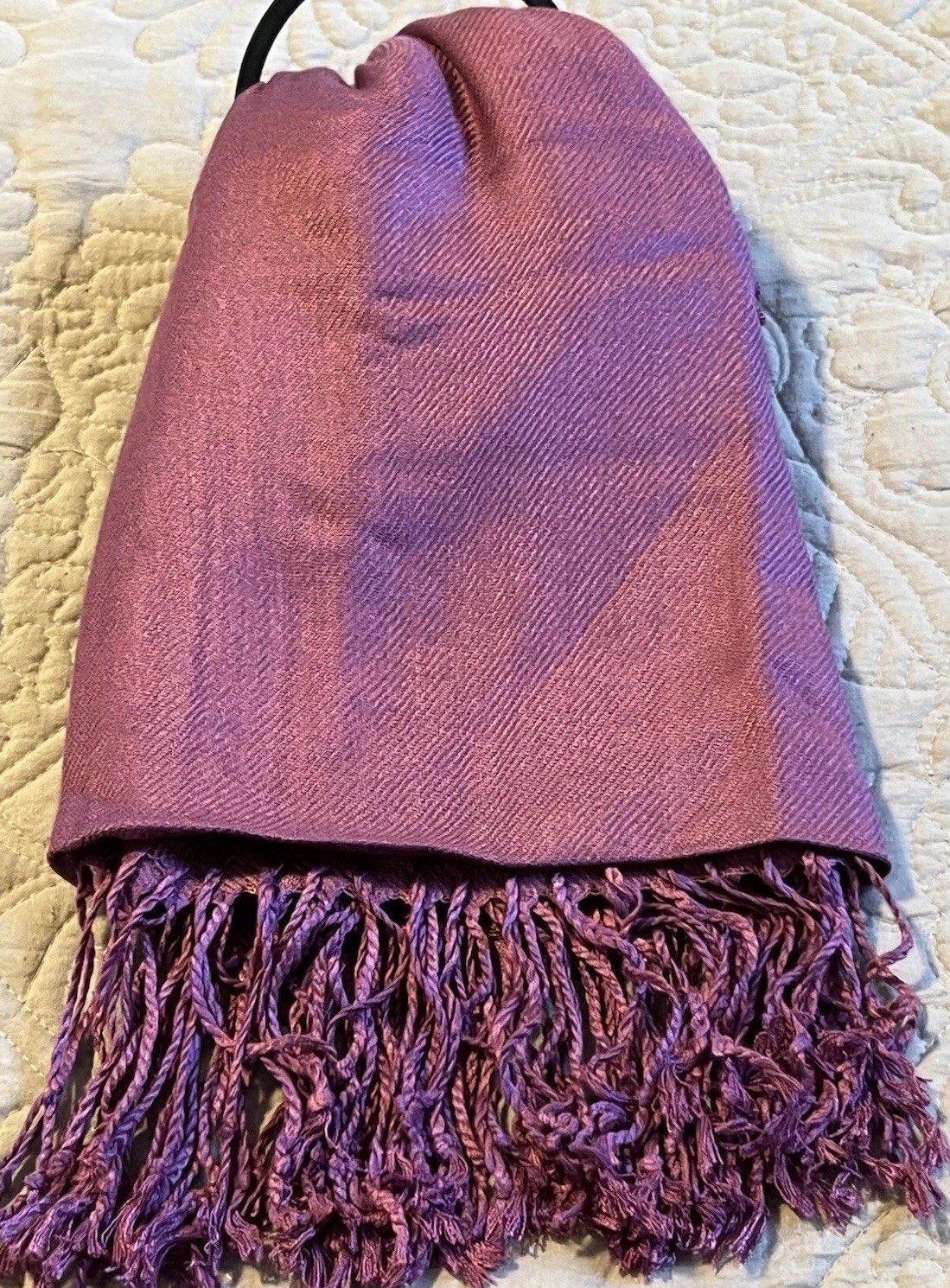 100% Pashmina Scarf Wrap Shawl Purple Sheen 4” Fringe 69”x 27.5” Approx Tag New