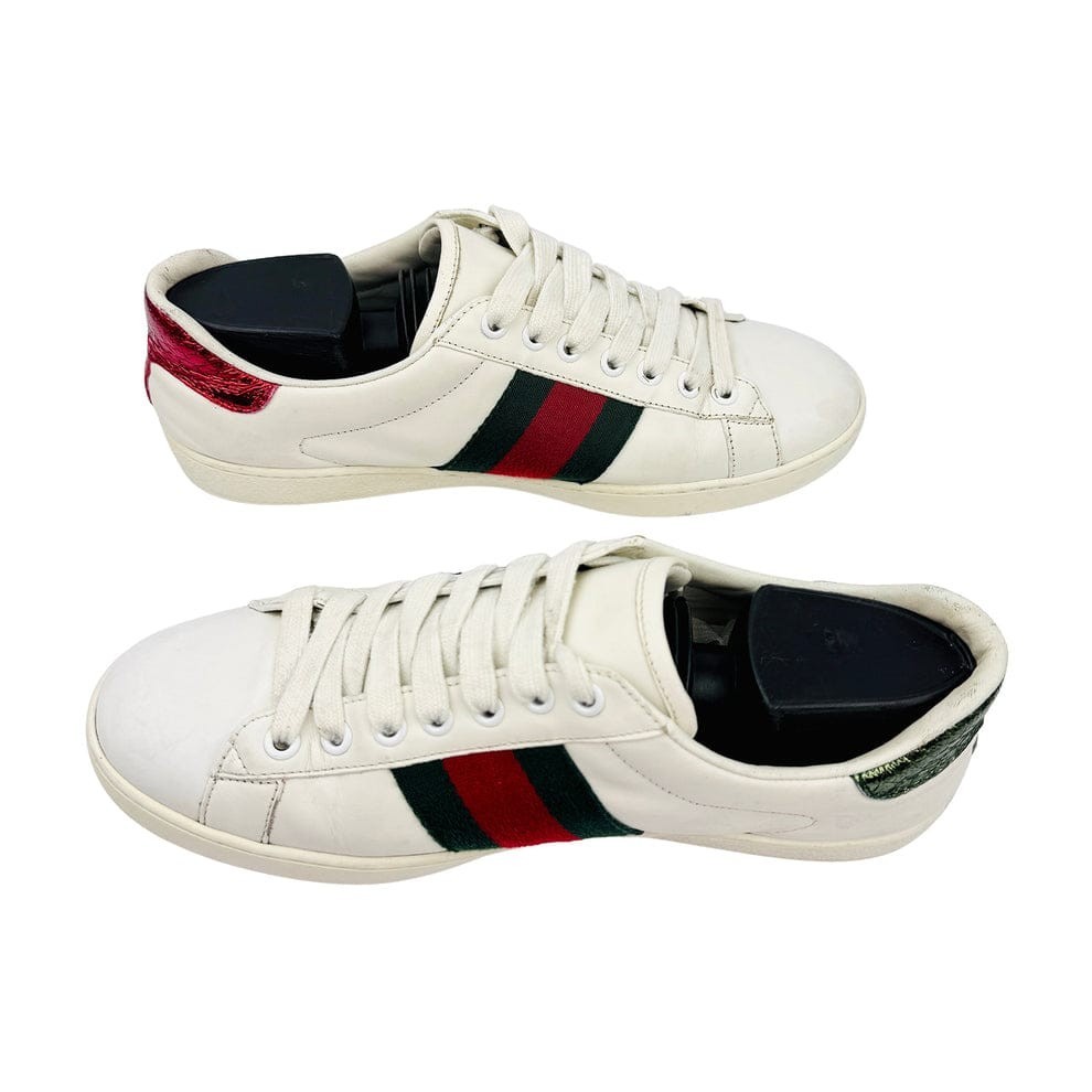 Gucci Ace White Leather Tiger Embroidery Web Stripe Sneakers Men EU 39 US 6