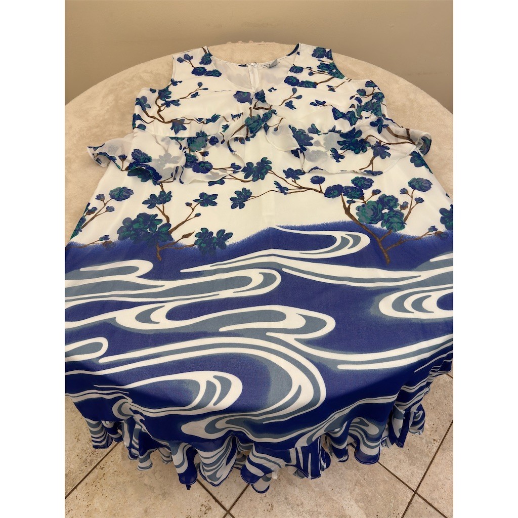 Jessica London Maxi Dress Womens Size 28 Blue White Floral Ruffle Hem