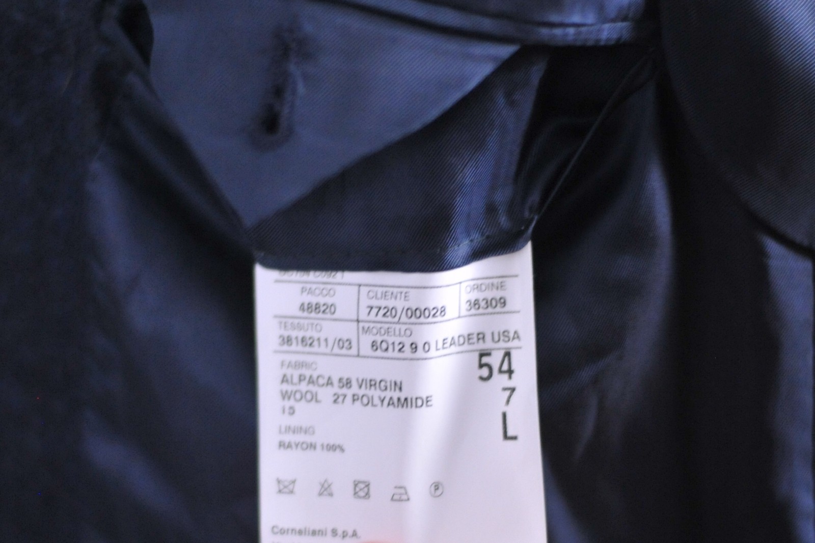 Corneliani Alpac/Wool Two-Button Blazer Navy Men’s 54 IT (US- 44)