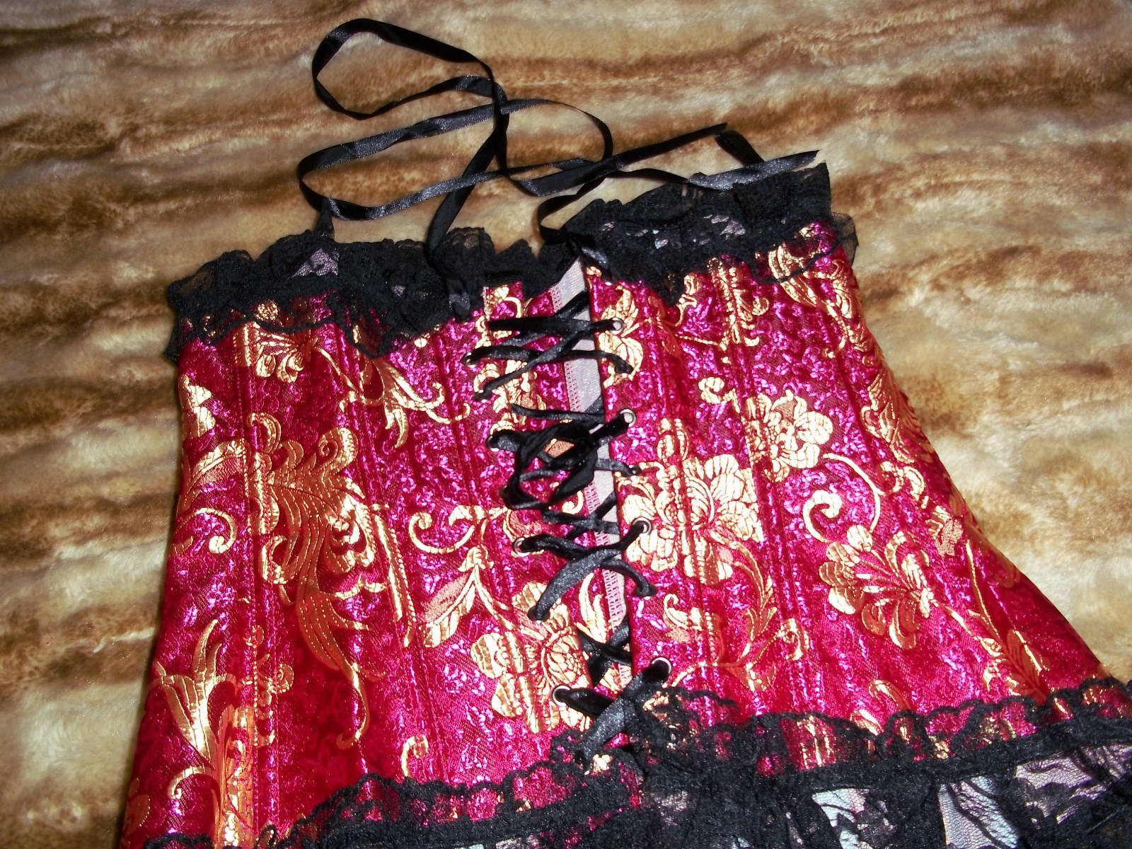 Brocade Lace up Corset Bustier Top Size S