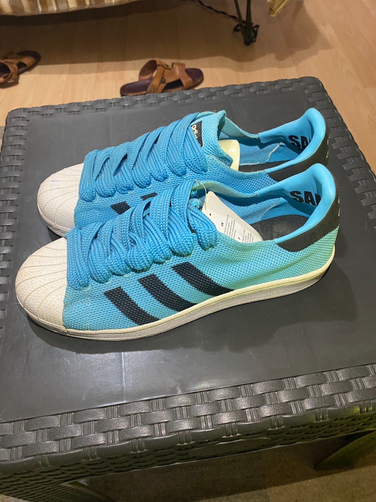adidas Superstar 80s Primeknit Blue Black BB2235 Sales Sample NWT Mens Size 9