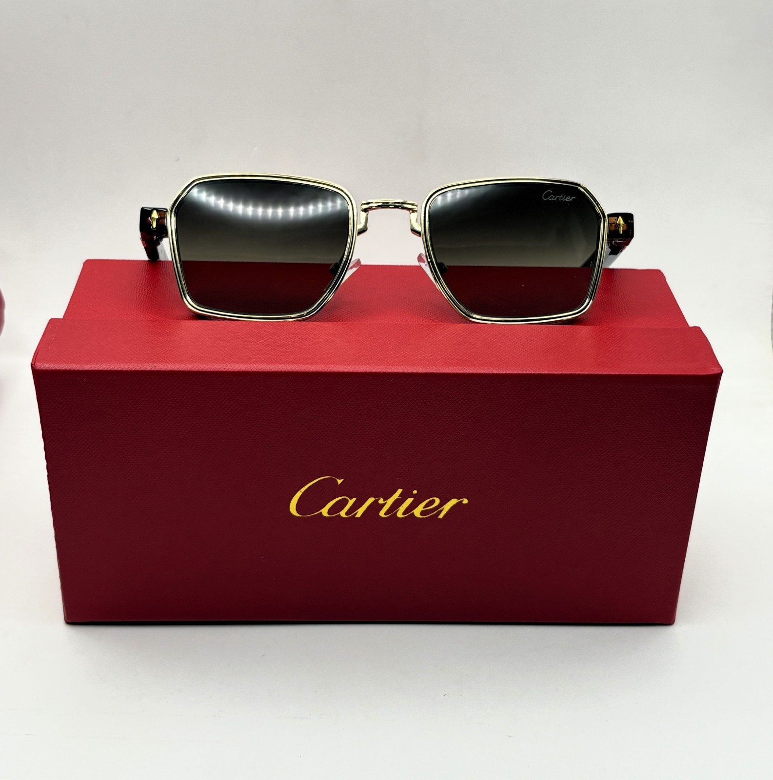 Luxurious Cartier Brown Body Black Transparent Sunglasses With Pouch And Box