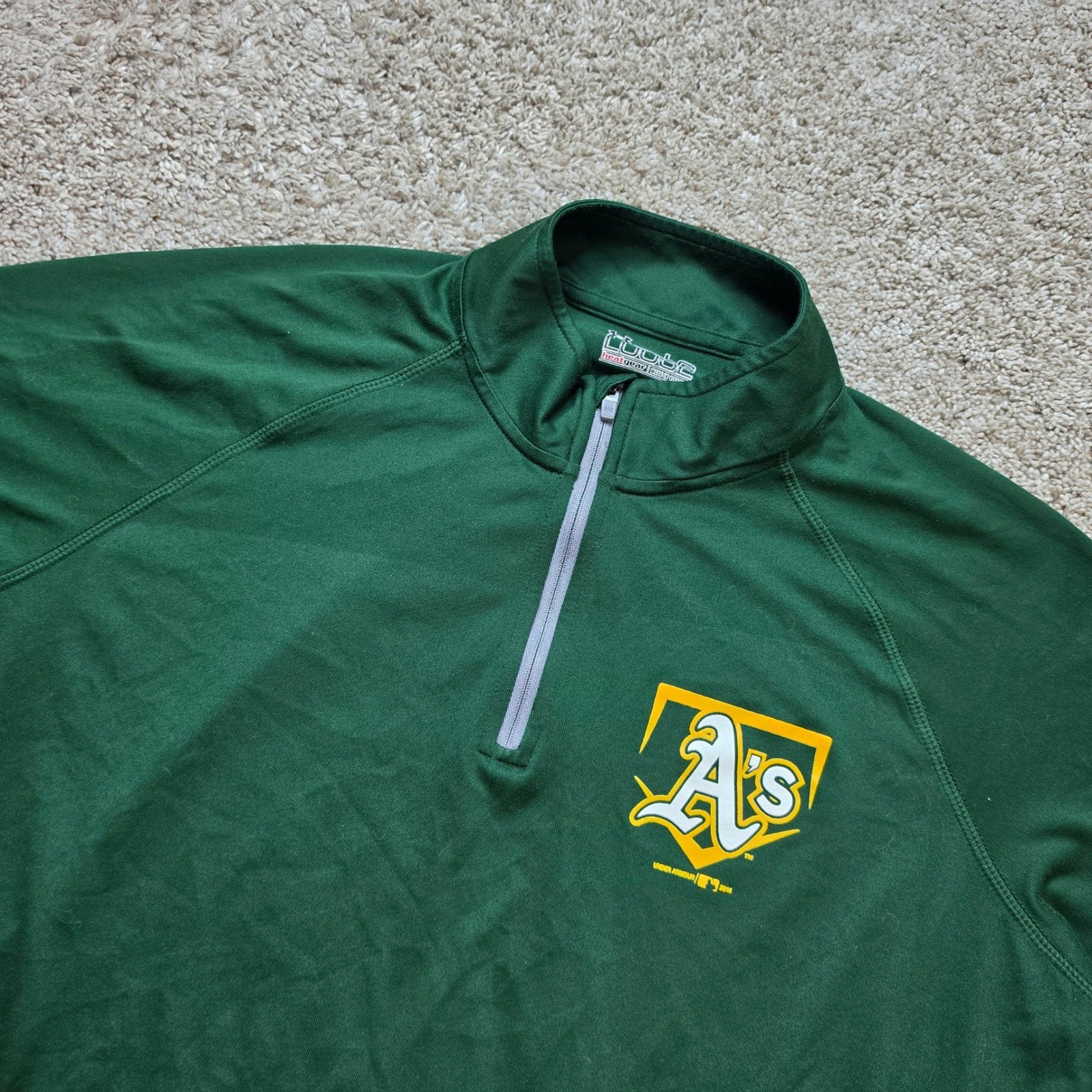 Oakland Athletics 1/4 Zip Performance Pullover Mens L Green Outdoor Under Armour